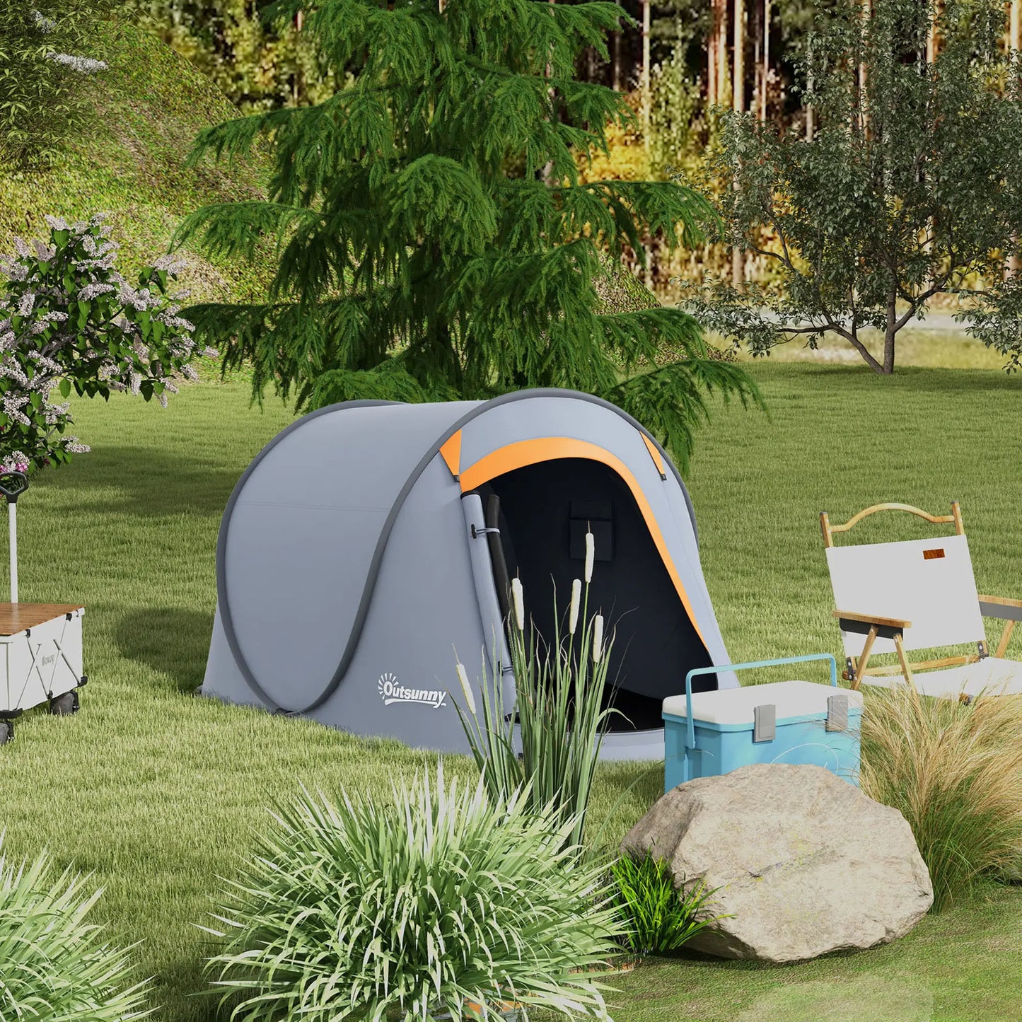 Outsunny Two-Man Pop-Up Dome Camping Tent, with Accessories, Water-Resistant - Grey
