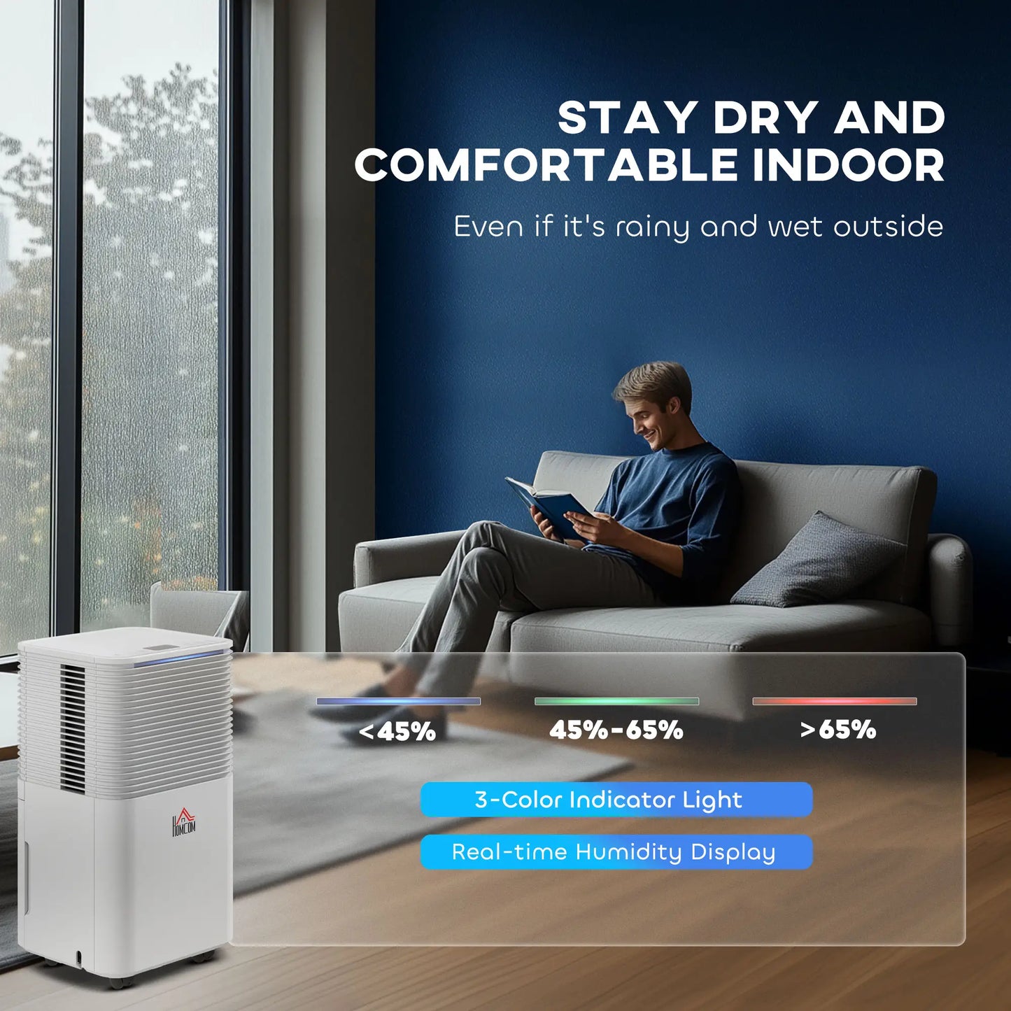 HOMCOM 12L/Day 2000ML Portable Quiet Dehumidifier for Home Bedroom, Basement, Electric Moisture Air De-Humidifier