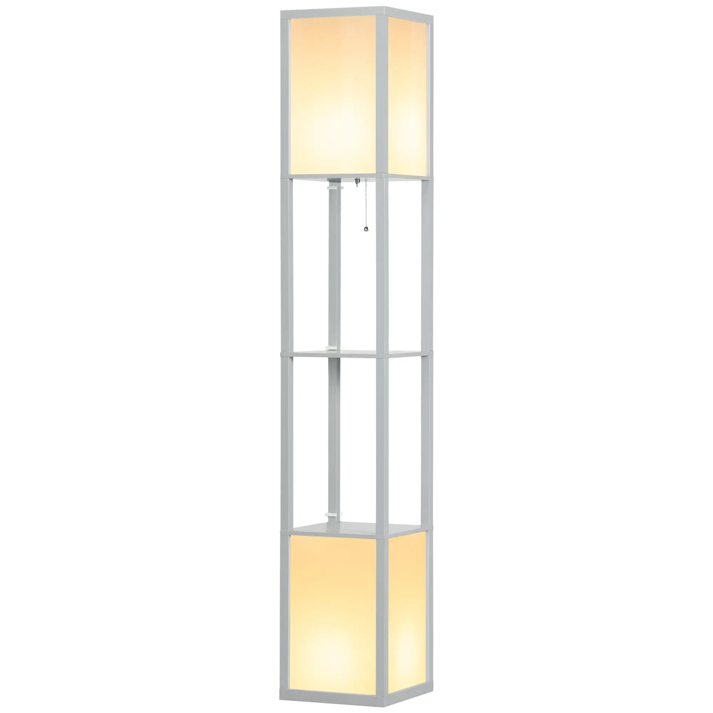 HOMCOM Modern Standing Shelf Floor Lamp with Dual Ambient Light, Living Room, Bedroom, Grey