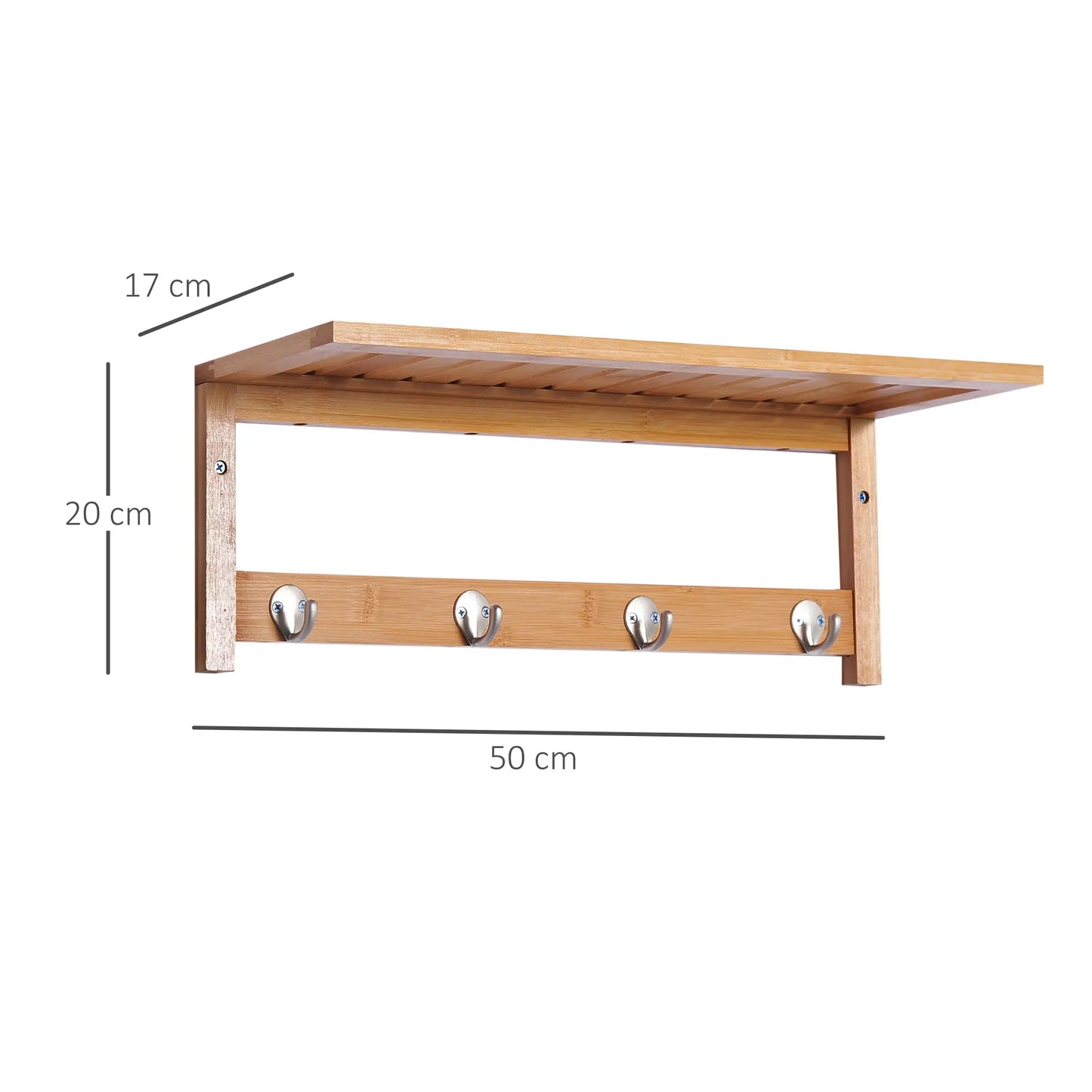 HOMCOM Wall Mounted Coat Clothes Hat Hanger 4 Hooks Rack Stand with Rail & Storage Shelf