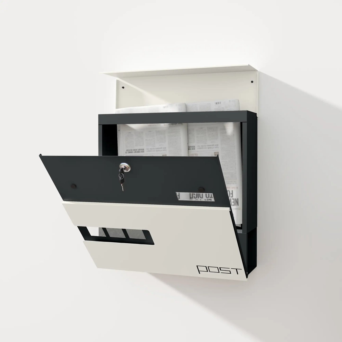 HOMCOM Locking Galvanised Steel Letterbox with Viewing Window - White/Black