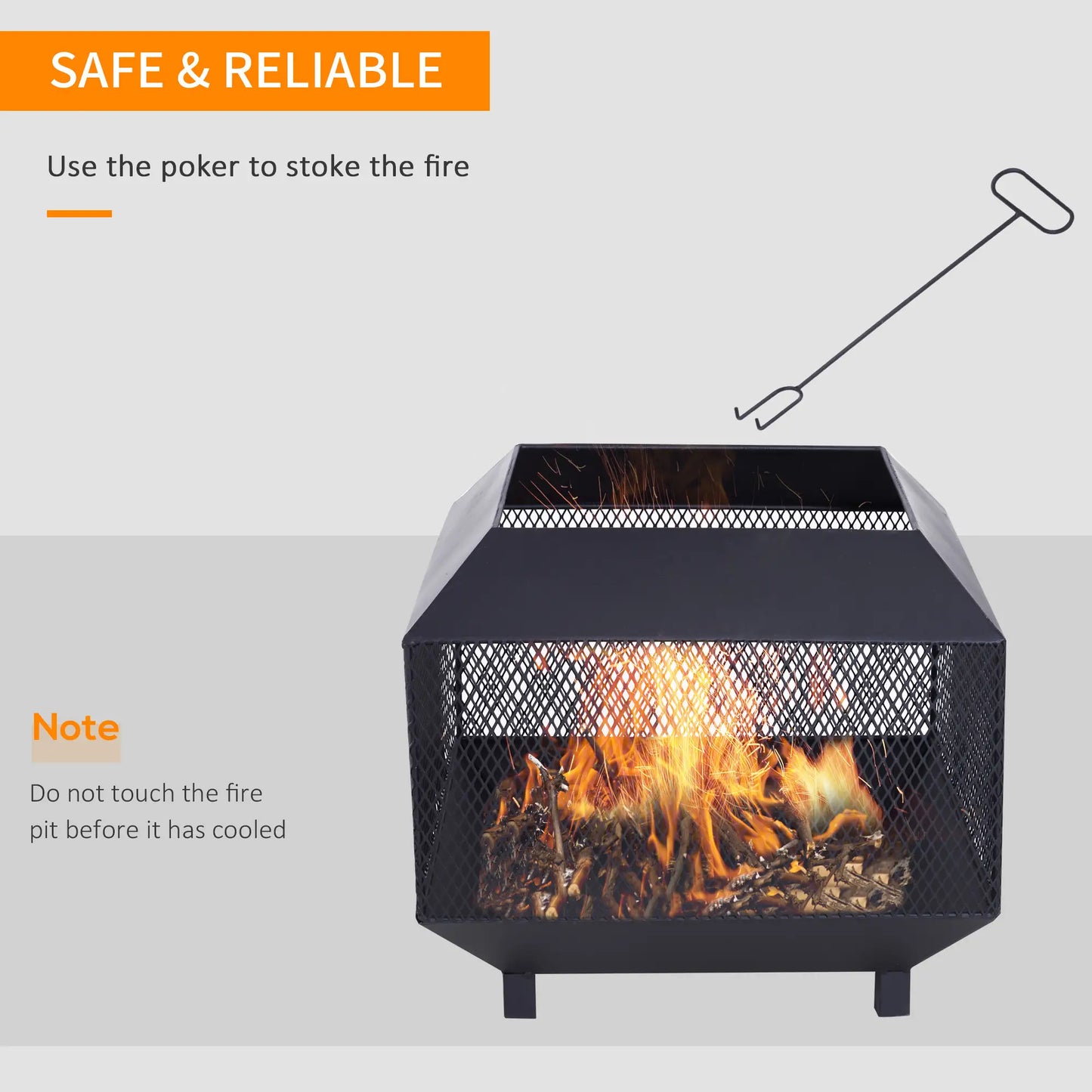 Outsunny Metal Square Fire Pit Outdoor Mesh Firepit Brazier w/ Lid, Log Grate, Camping, Bonfire, Wood Burning Stove, Black