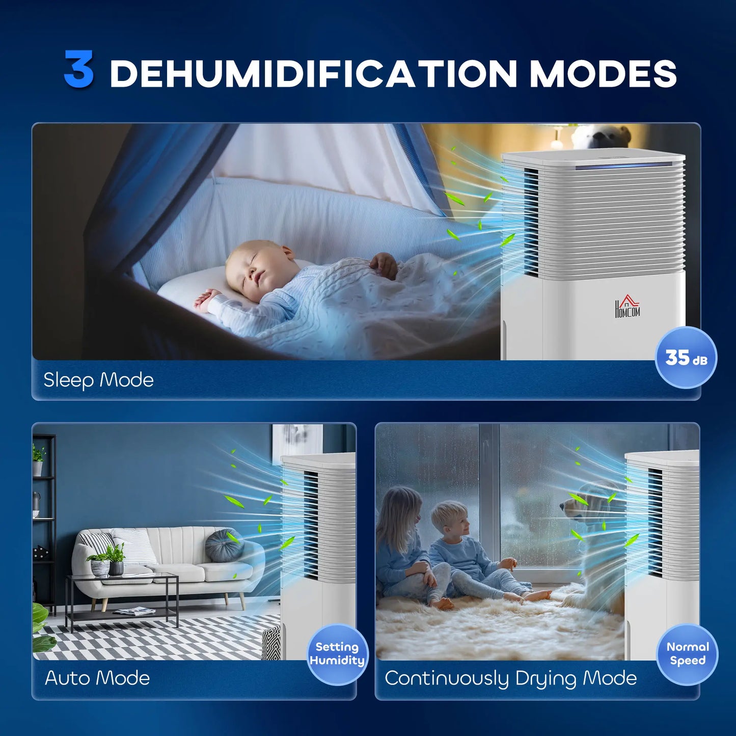 HOMCOM 12L/Day 2000ML Portable Quiet Dehumidifier for Home Bedroom, Basement, Electric Moisture Air De-Humidifier