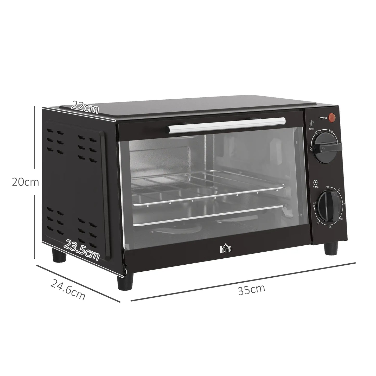 HOMCOM Mini Oven, 9L Countertop Electric Grill, Toaster Oven with Adjustable Temperature, Timer, Baking Tray, 750W