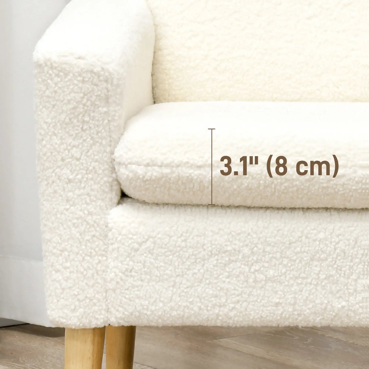HOMCOM Armchair, Upholstered Accent Chair with Wood Legs & Wide Padded Seat, Teddy Occasional Chair, Cream White