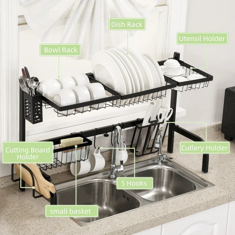 2 Tier Adjustable Dish Drainer Over The Sink Drying Rack