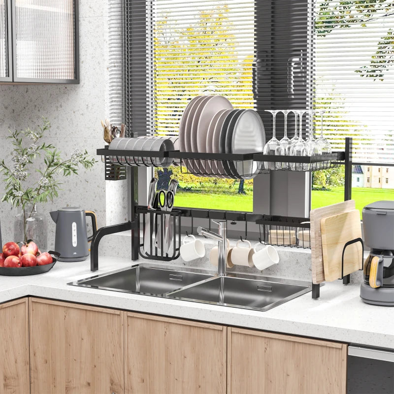 2 Tier Adjustable Dish Drainer Over The Sink Drying Rack