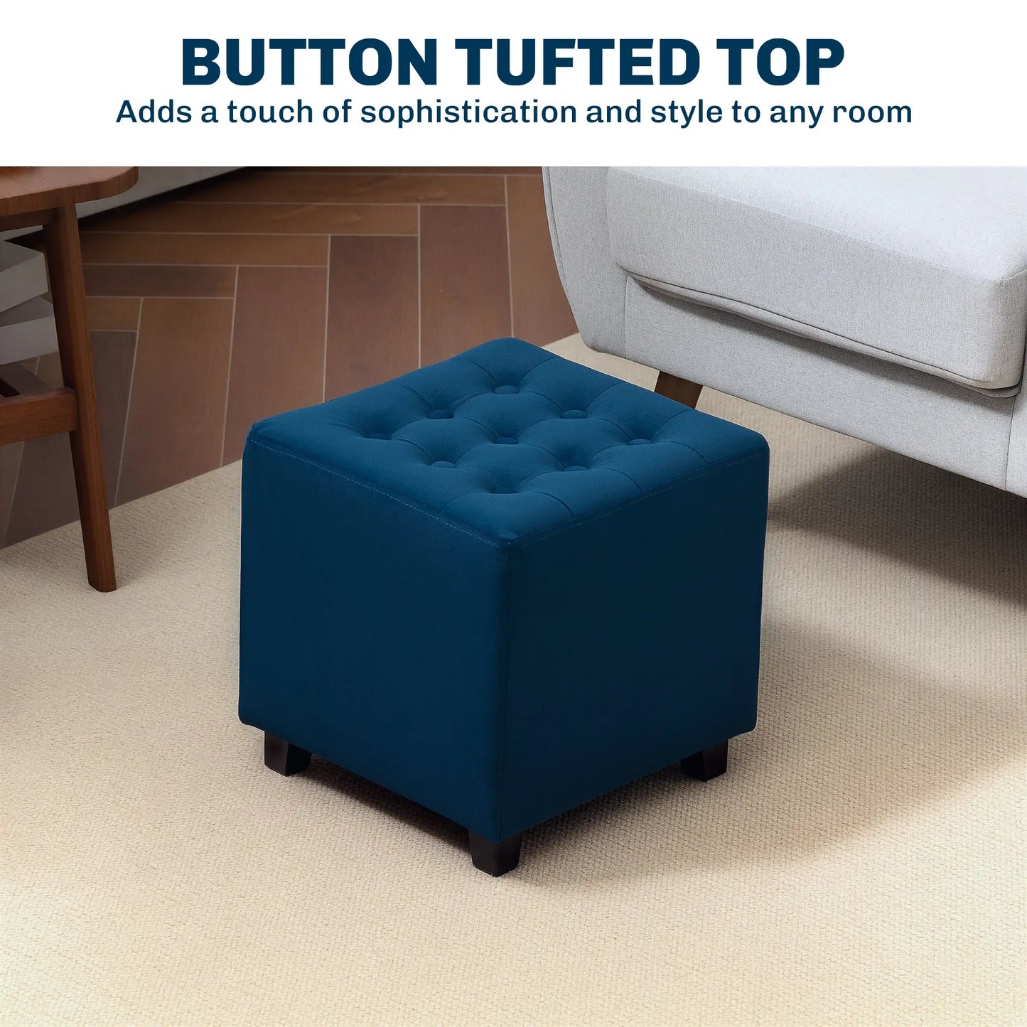 HOMCOM Velvet-Feel Square Ottoman, Lightweight - Blue