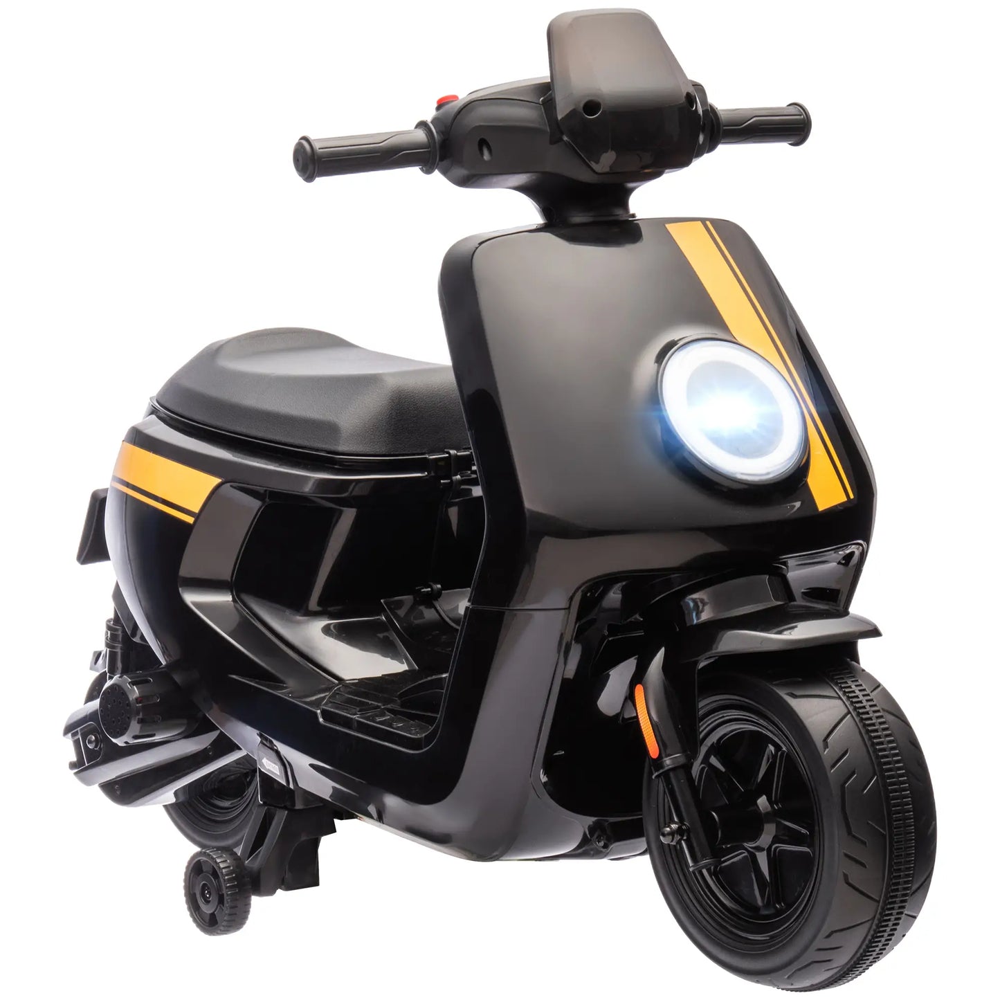 AIYAPLAY 6V Ride on Motorbike, Kids Electric Motorbike w/ Headlights, Music, Training Wheels, for 18-36 Months, Black