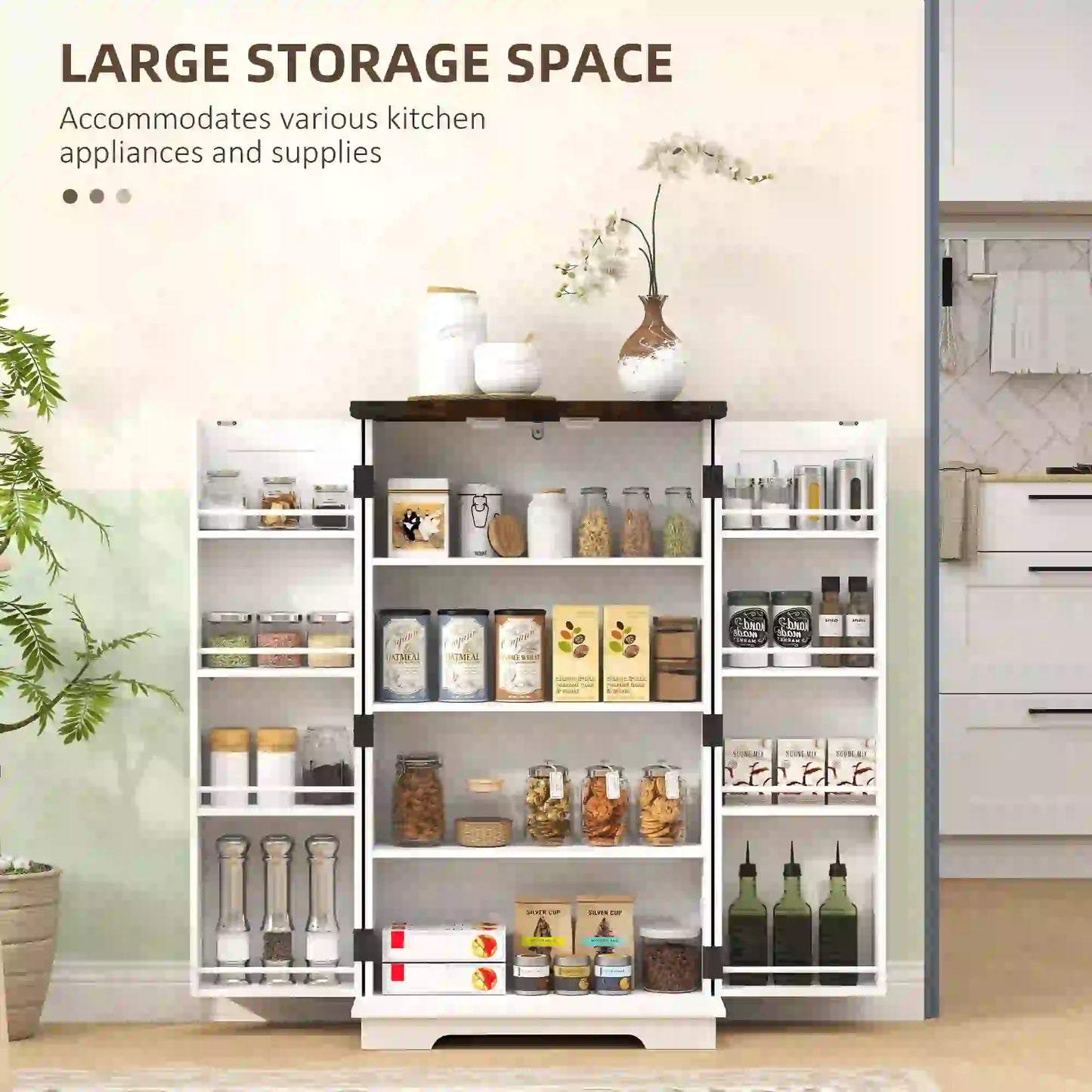 HOMCOM Multi-Storage Farmhouse Style Kitchen Cabinet - White