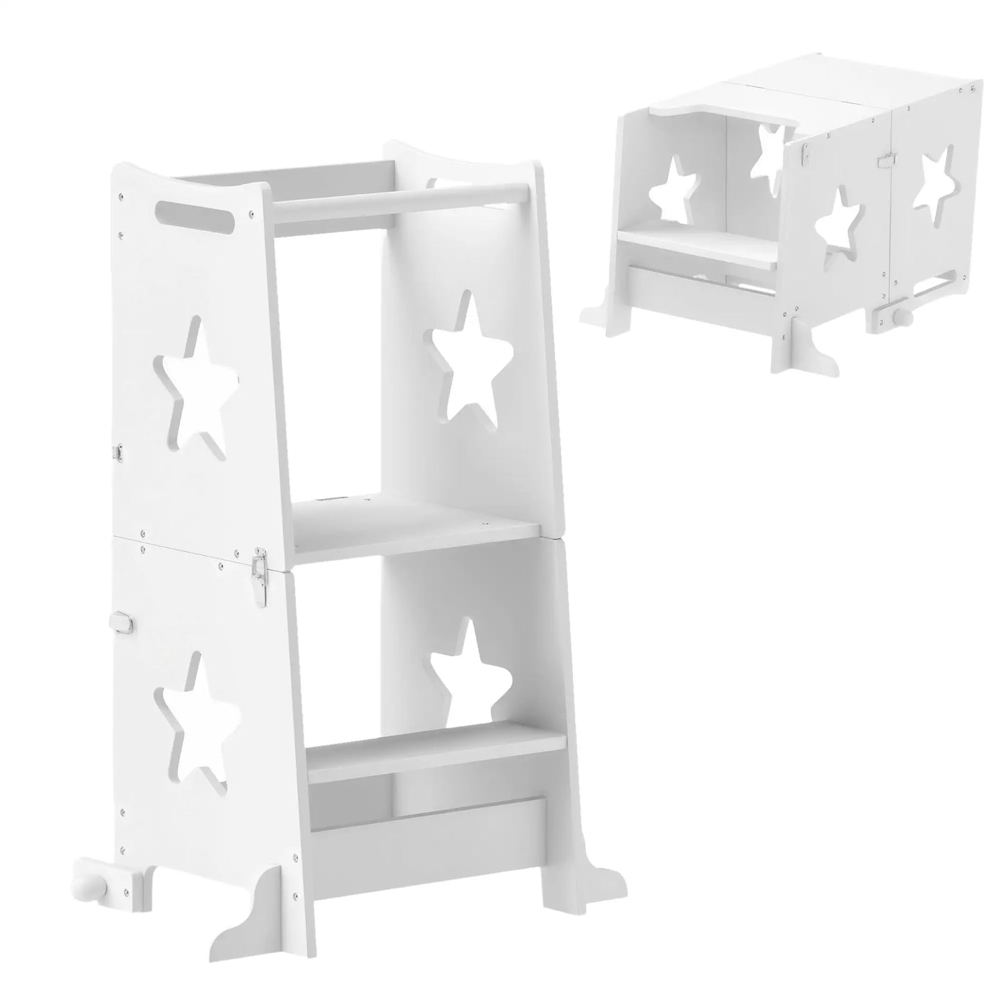 AIYAPLAY 2-in-1 Toddler Step Stool with Safety Rail for Kitchen, Bathroom, White