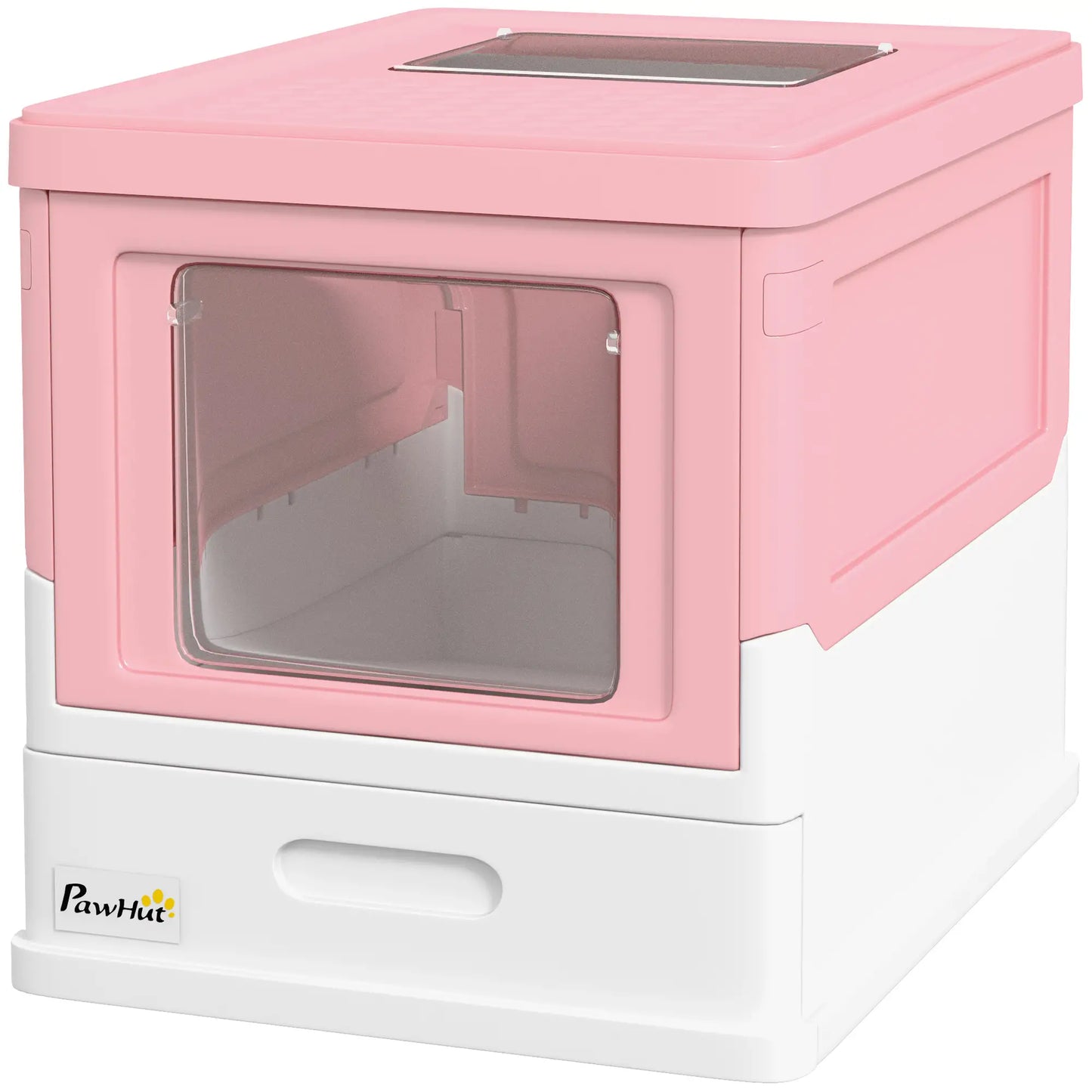 PawHut Hooded Cat Litter Box, Portable Pet Toilet with Scoop, Front Entry - Pink