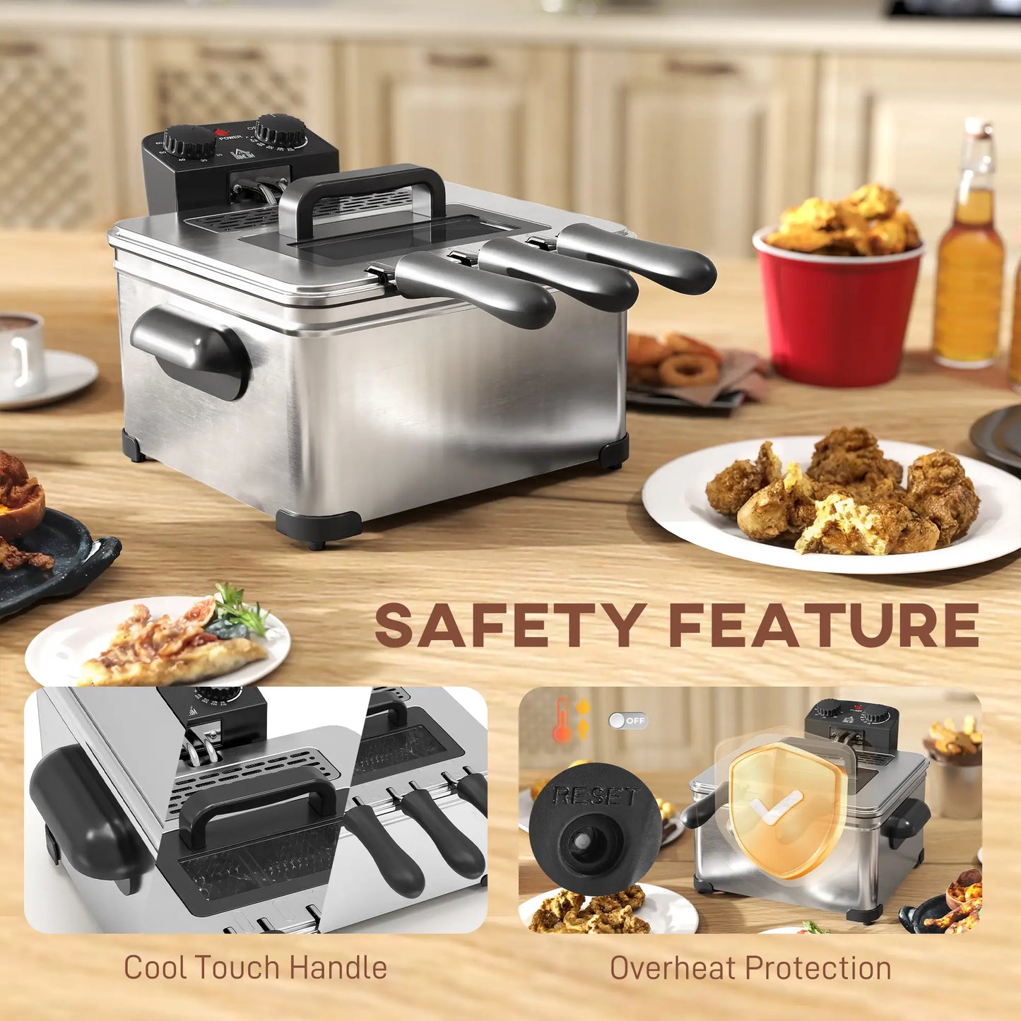 HOMCOM 5 Litre Deep Fat Fryer with Adjustable Temperature & Timer, 2000W Stainless Steel Deep Fryer