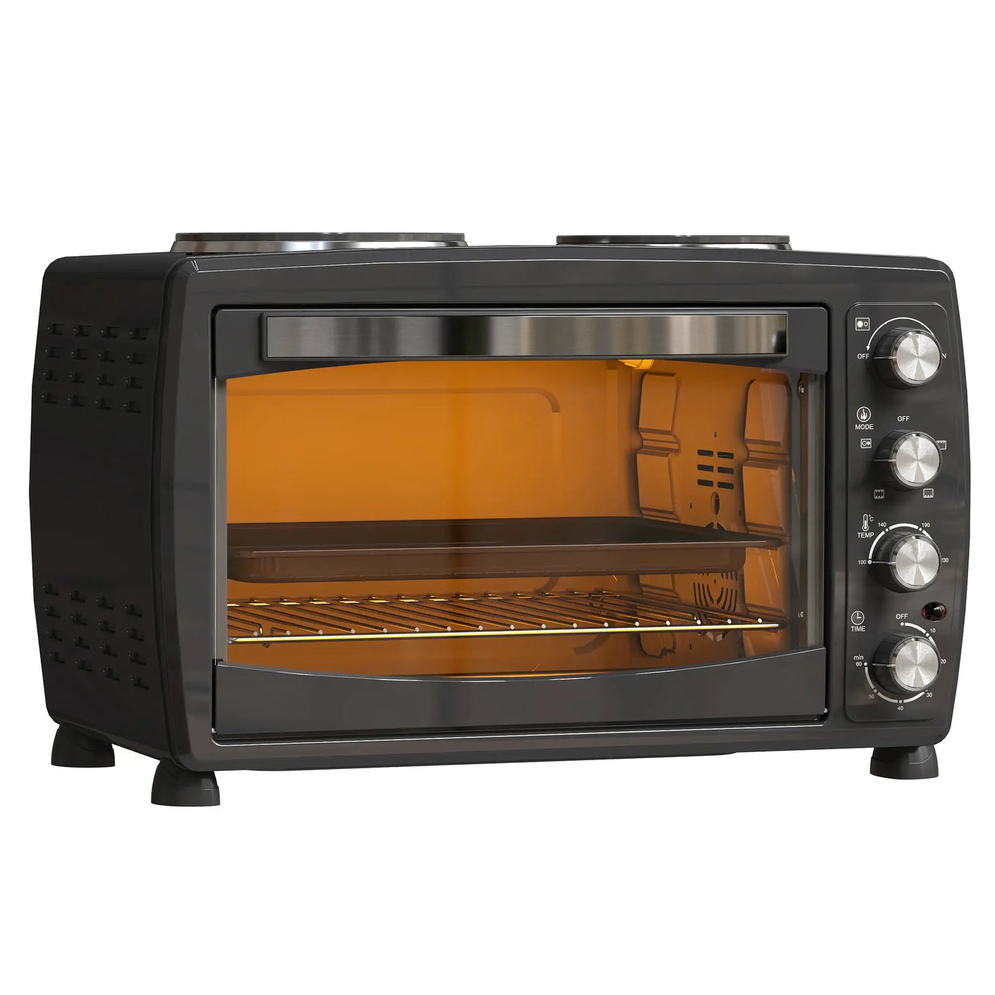 HOMCOM 36L Small Electric Oven with 2 Hot Plates, Countertop Toaster Oven, Grill, Roast, Bake, with Timer, Adjustable Temperature & Baking Tray, 2600W