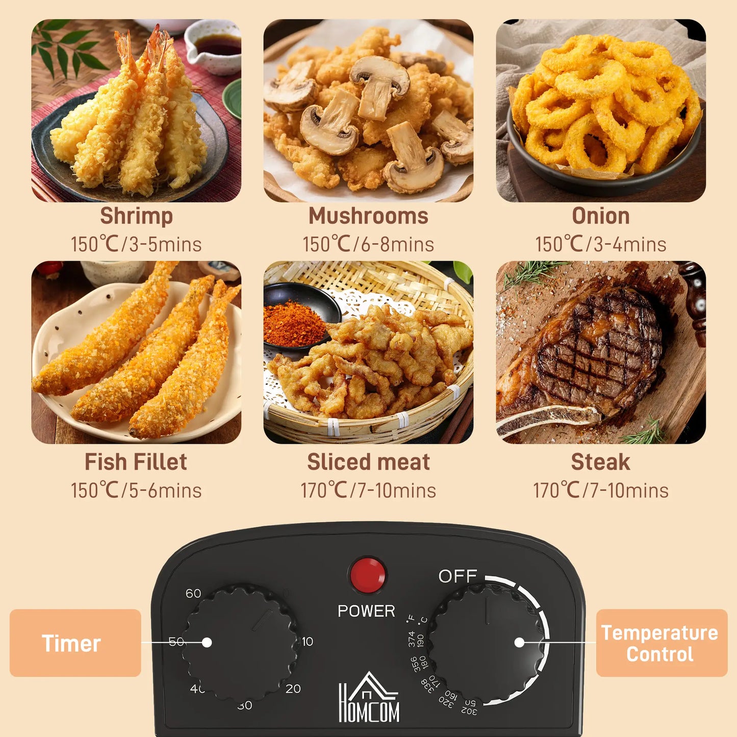 HOMCOM 5 Litre Deep Fat Fryer with Adjustable Temperature & Timer, 2000W Stainless Steel Deep Fryer