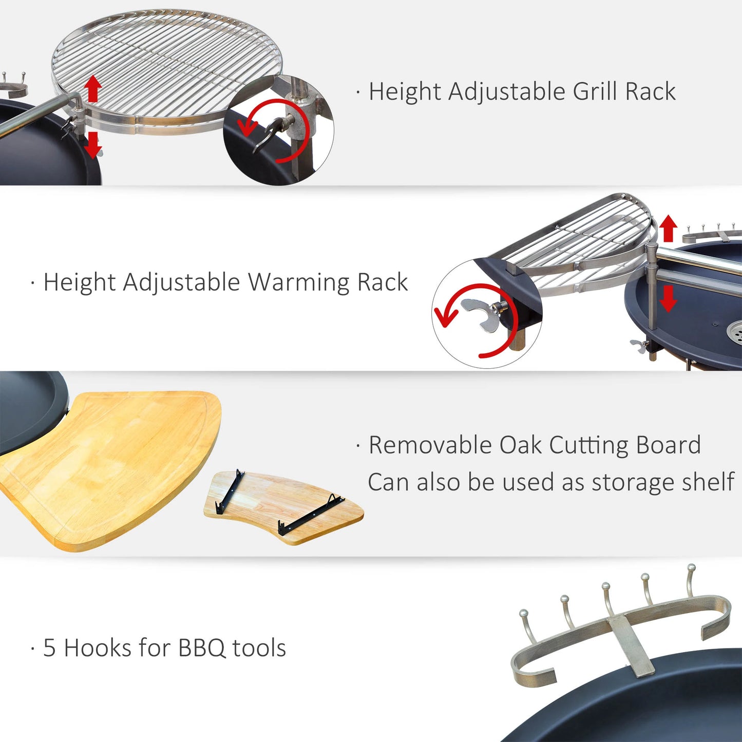 Outsunny Barbecue Round BBQ Grill w/ Cutting Board & Adjustable Height Black