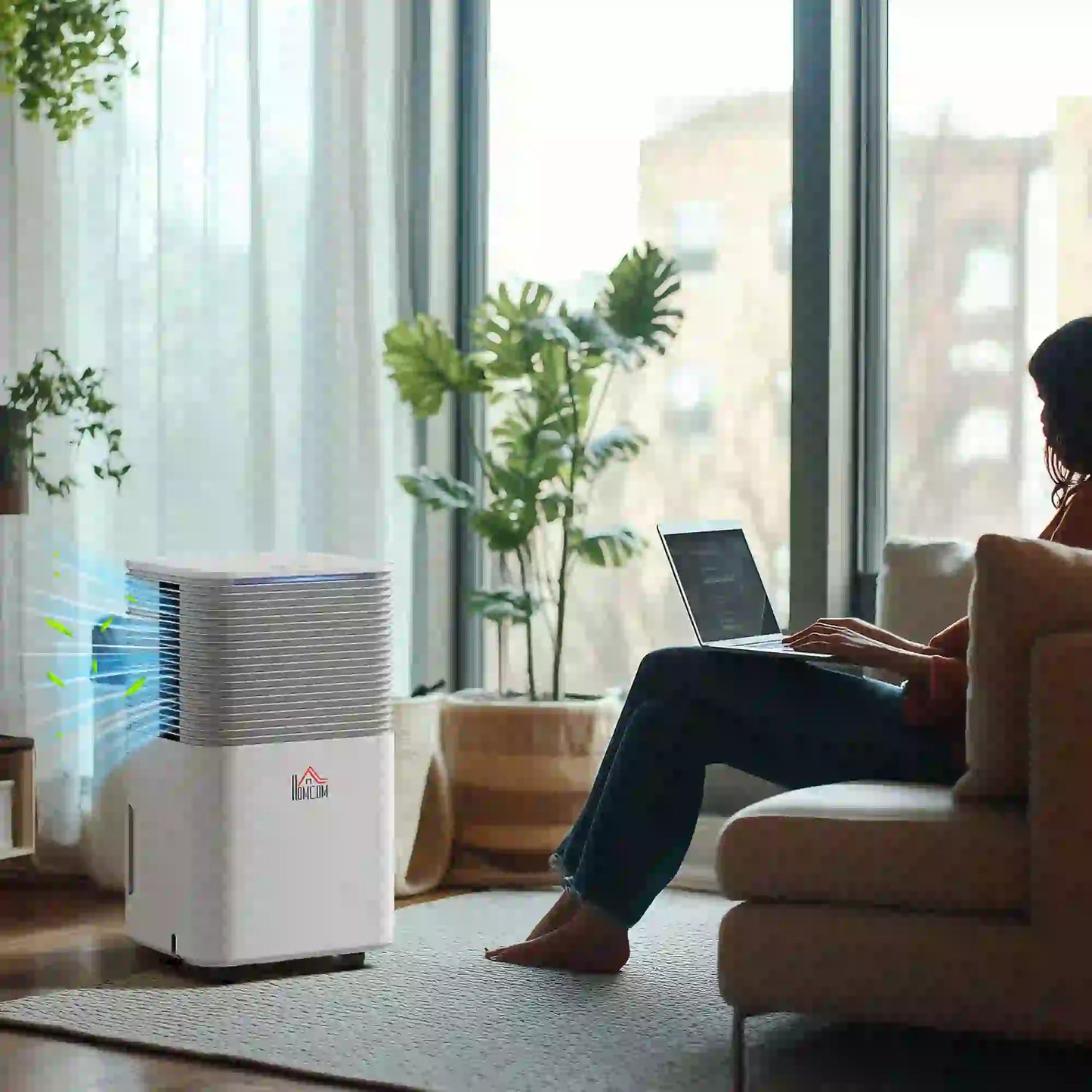 HOMCOM 12L/Day 2000ML Portable Quiet Dehumidifier for Home Bedroom, Basement, Electric Moisture Air De-Humidifier