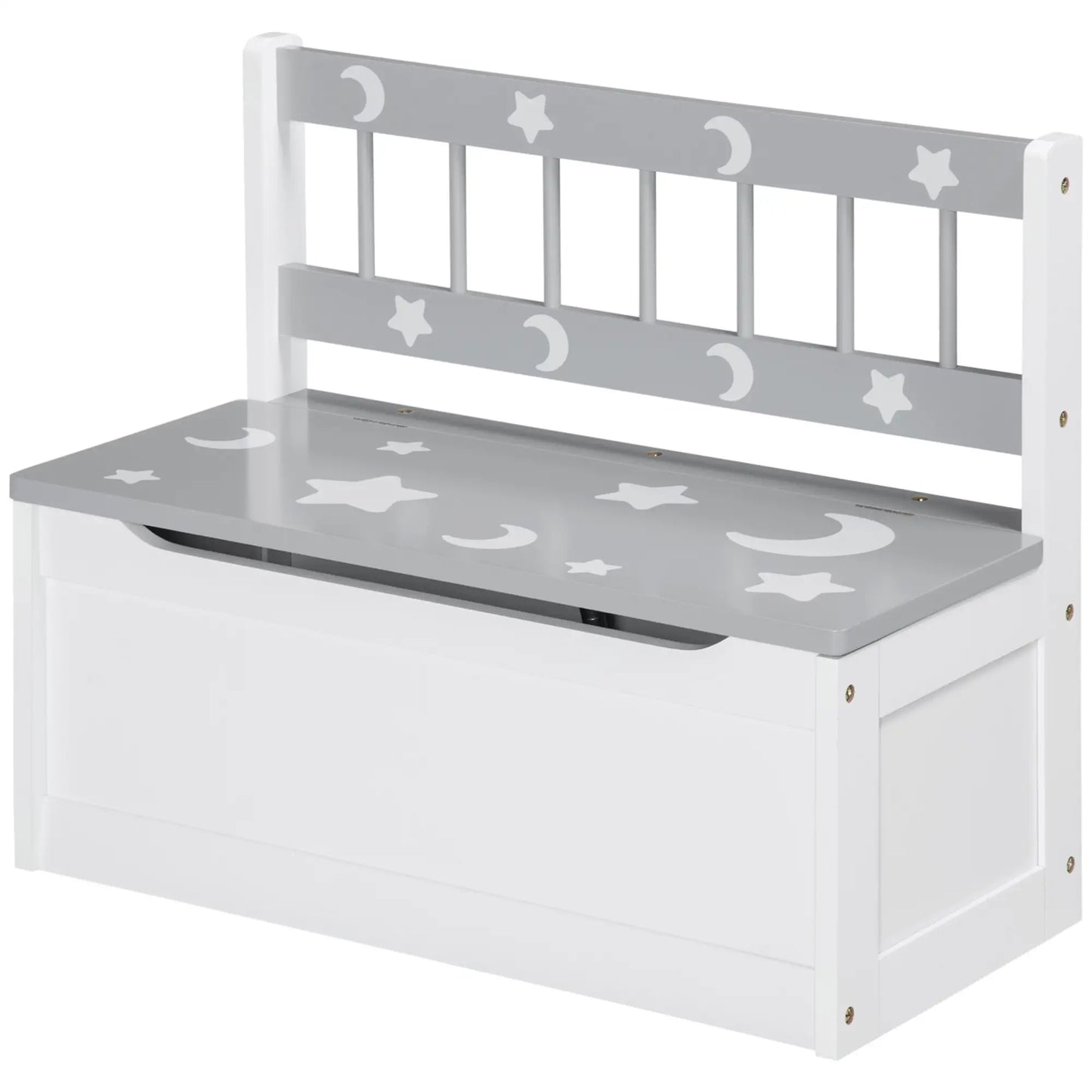 ZONEKIZ 2 In 1 Kids Storage Bench, Toy Box with Safety Rod - Grey