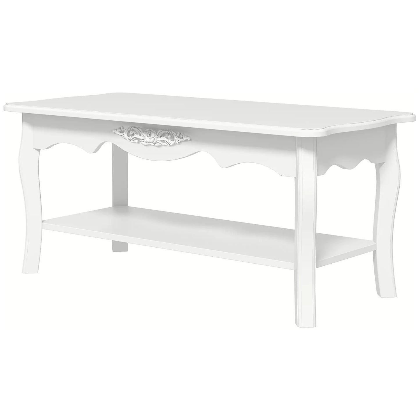 HOMCOM White Coffee Table Wood Cocktail Tea Centre Table with Storage Shelf for Living Room