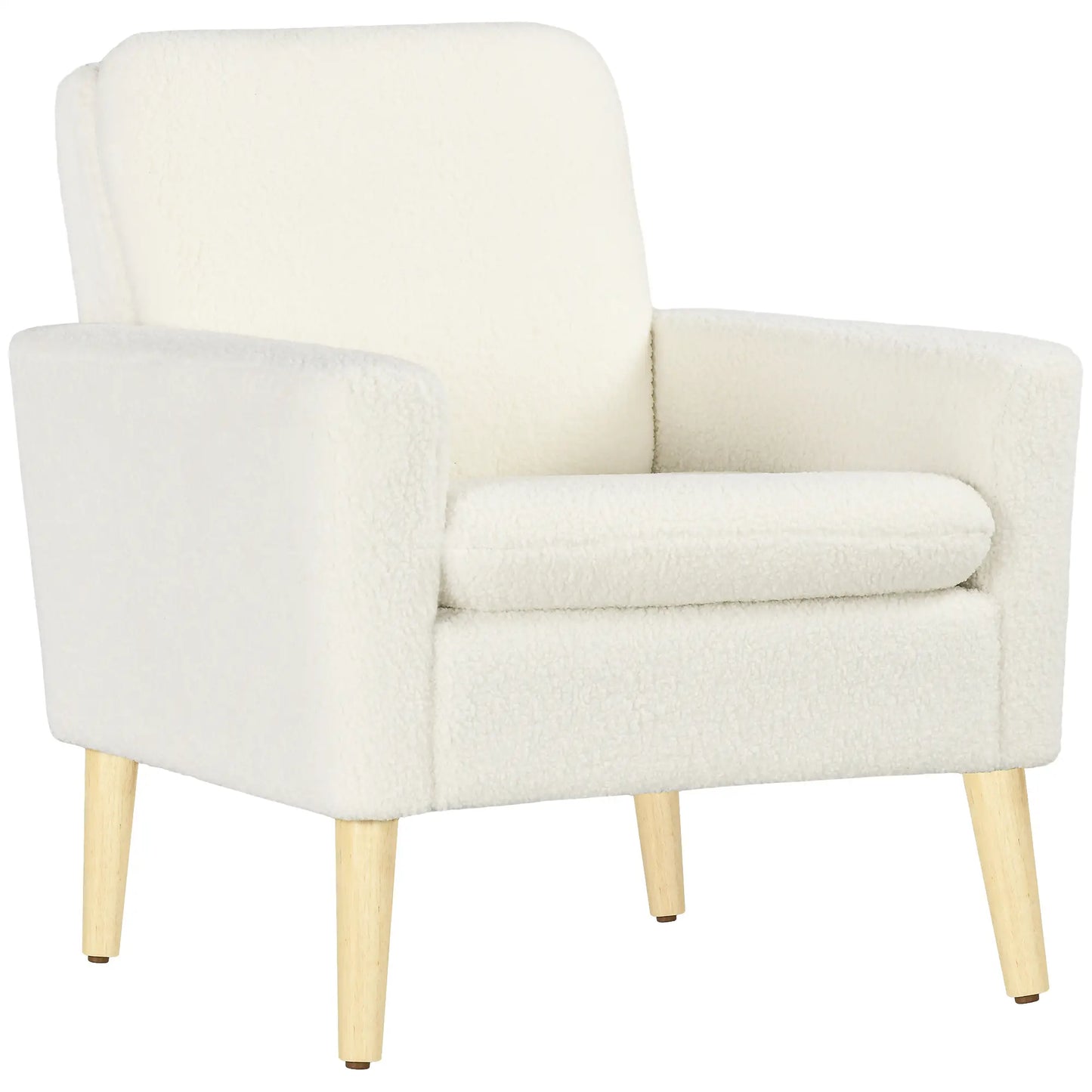 HOMCOM Armchair, Upholstered Accent Chair with Wood Legs & Wide Padded Seat, Teddy Occasional Chair, Cream White
