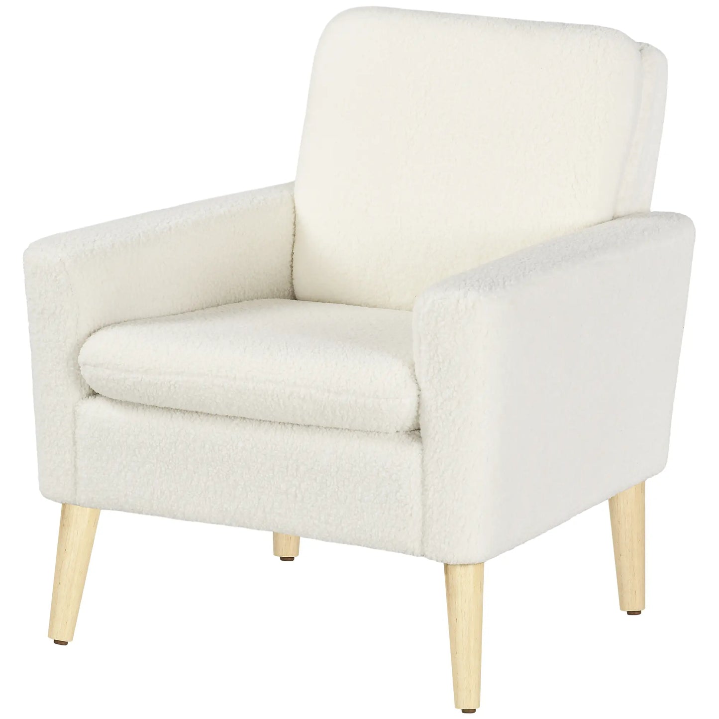 HOMCOM Armchair, Upholstered Accent Chair with Wood Legs & Wide Padded Seat, Teddy Occasional Chair, Cream White