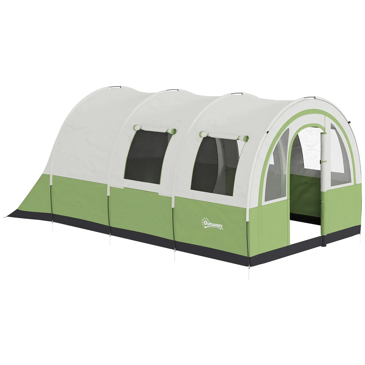 Outsunny 3000mm Waterproof Camping Tent, 5-6 Man Family Tent with Living & Bedroom, Carry Bag, Cream & Green