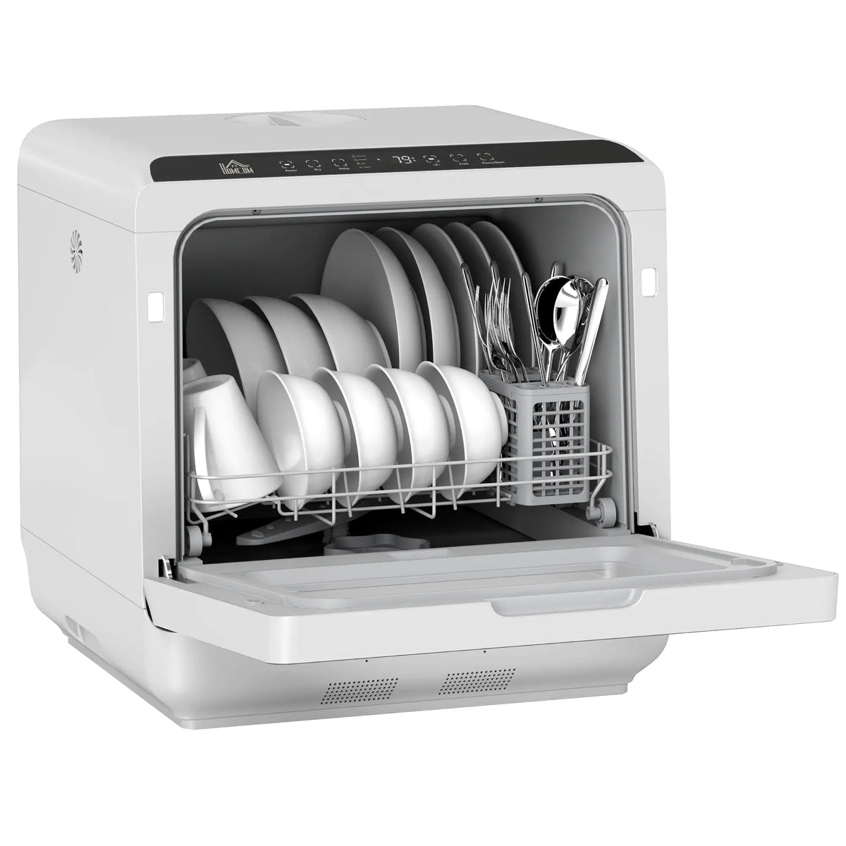 HOMCOM Table Top Dishwasher with Built-in 6L Water Tank, Mini Countertop Dishwasher with 6 Programs, Silver Tone