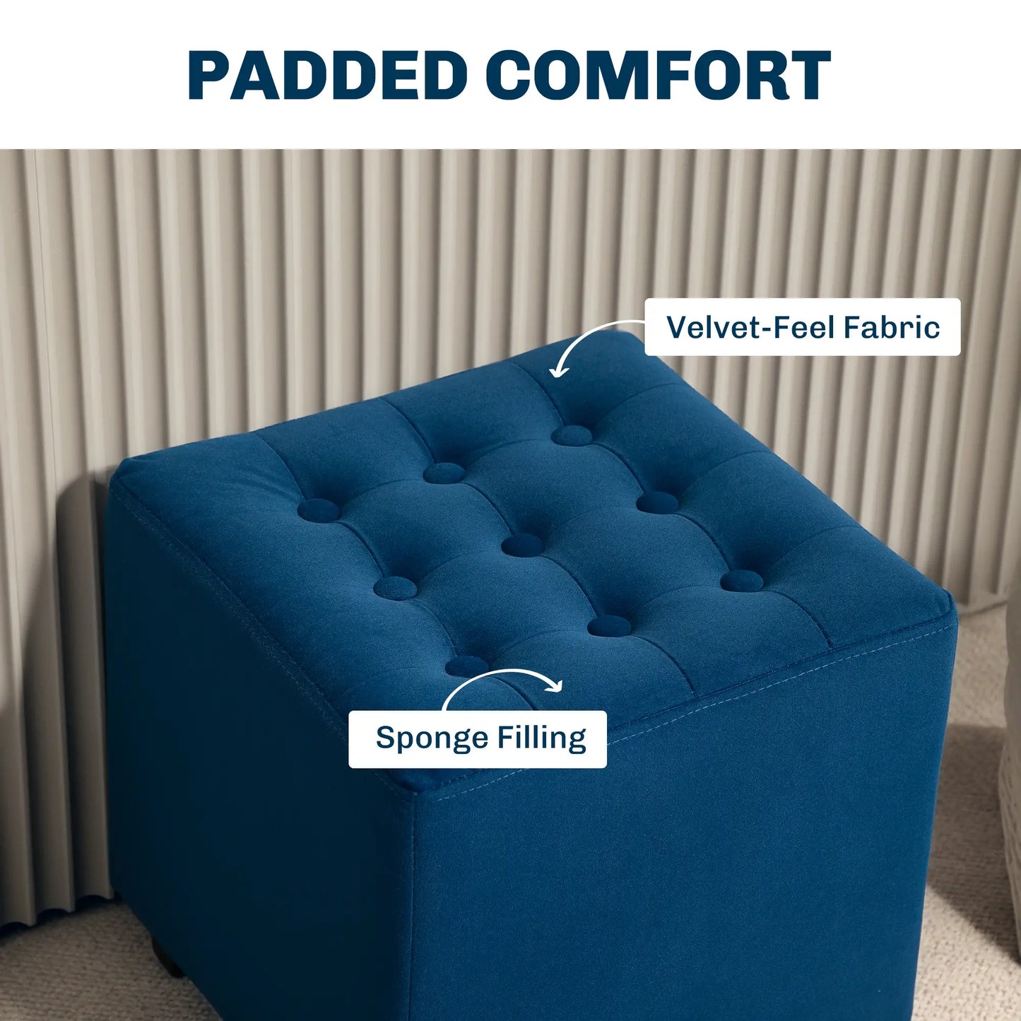 HOMCOM Velvet-Feel Square Ottoman, Lightweight - Blue