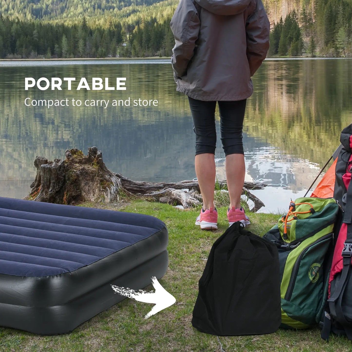 Outsunny Inflatable King-Size Air Bed, with Built-in Electric Pump and Carry Bag