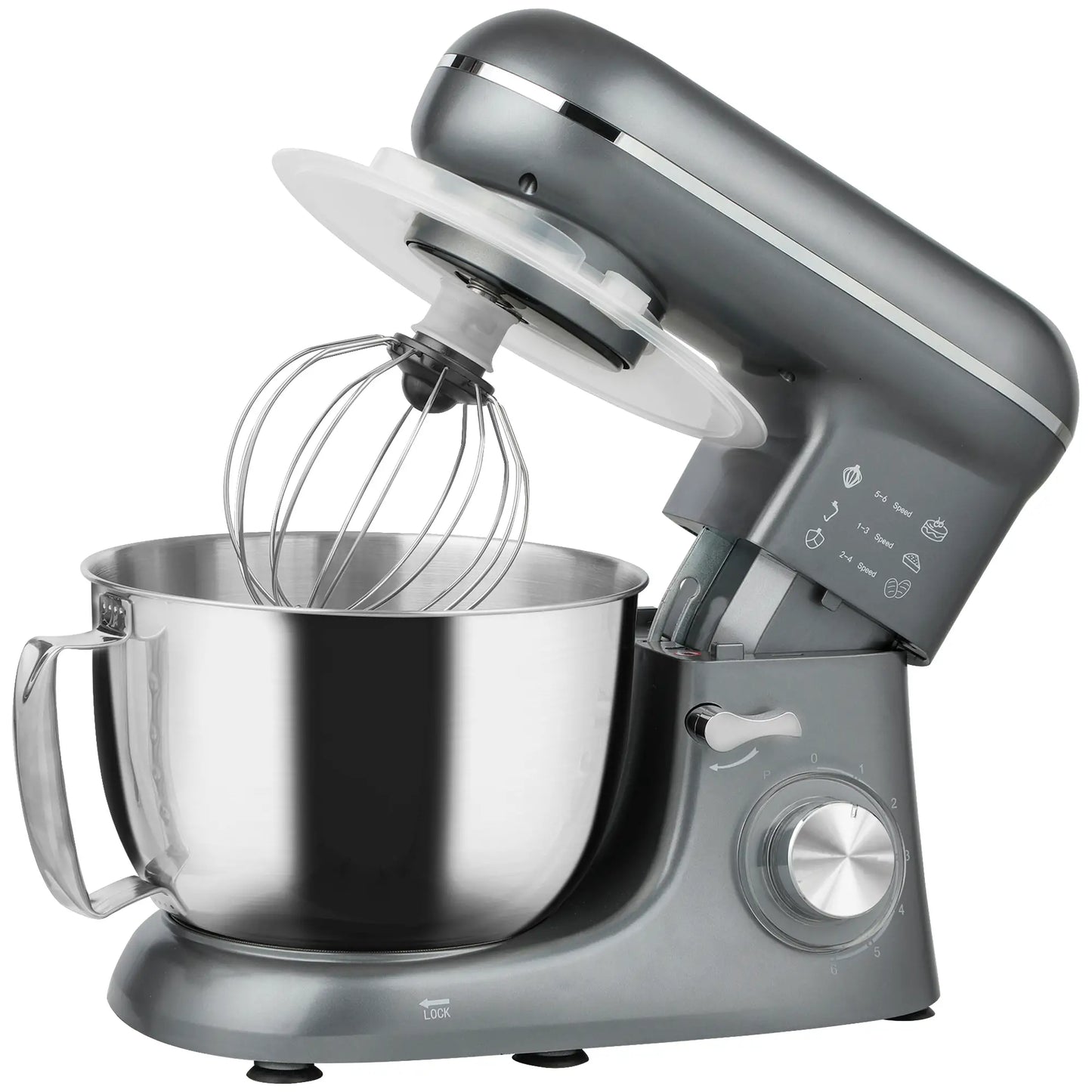 HOMCOM 1300W Kitchen Stand Mixer, with Accessories - Silver
