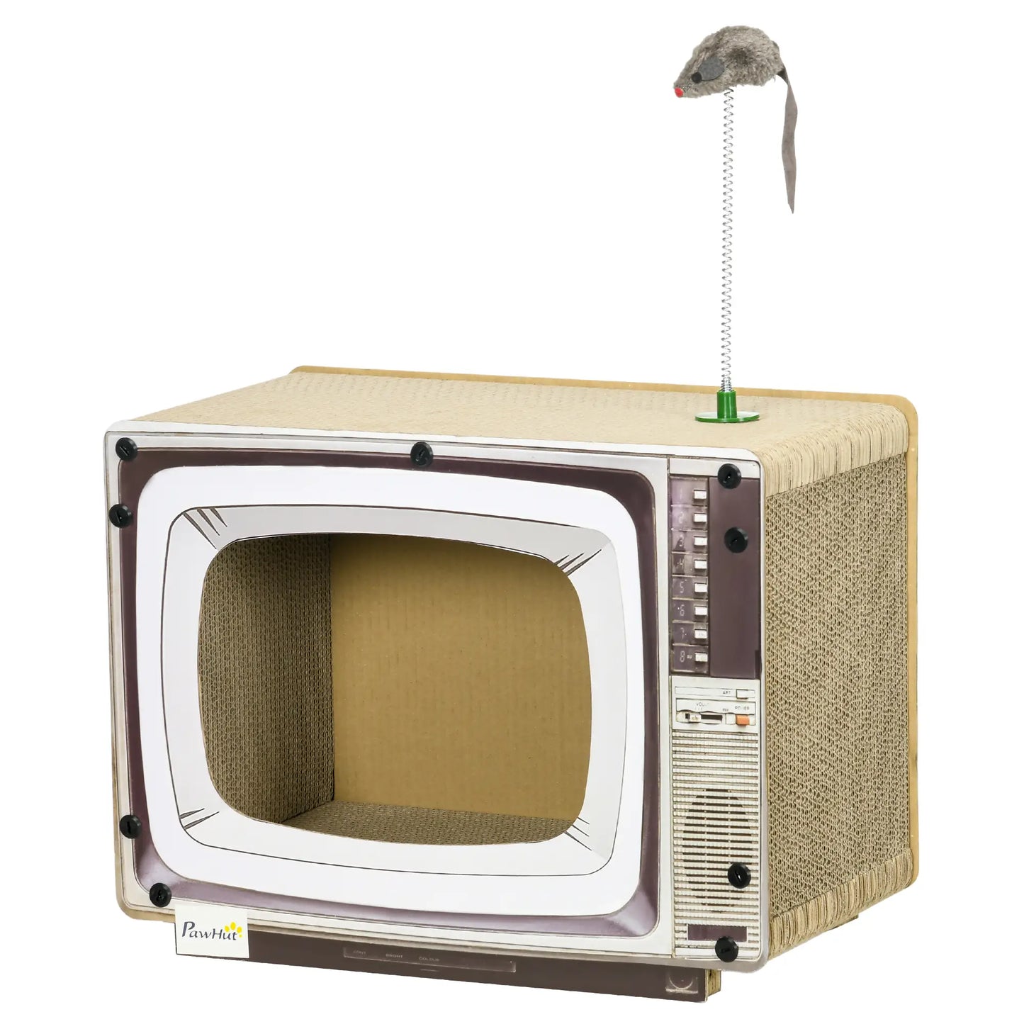 PawHut TV-Shaped Scratching Board with Scratcher, Catnip, Toy Rat, Cat Scratcher for Indoor Cats