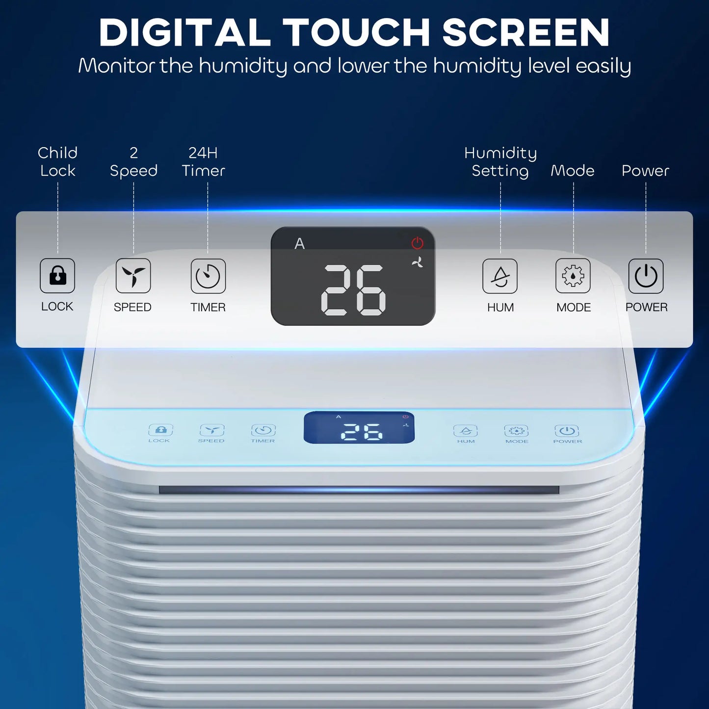 HOMCOM 12L/Day 2000ML Portable Quiet Dehumidifier for Home Bedroom, Basement, Electric Moisture Air De-Humidifier