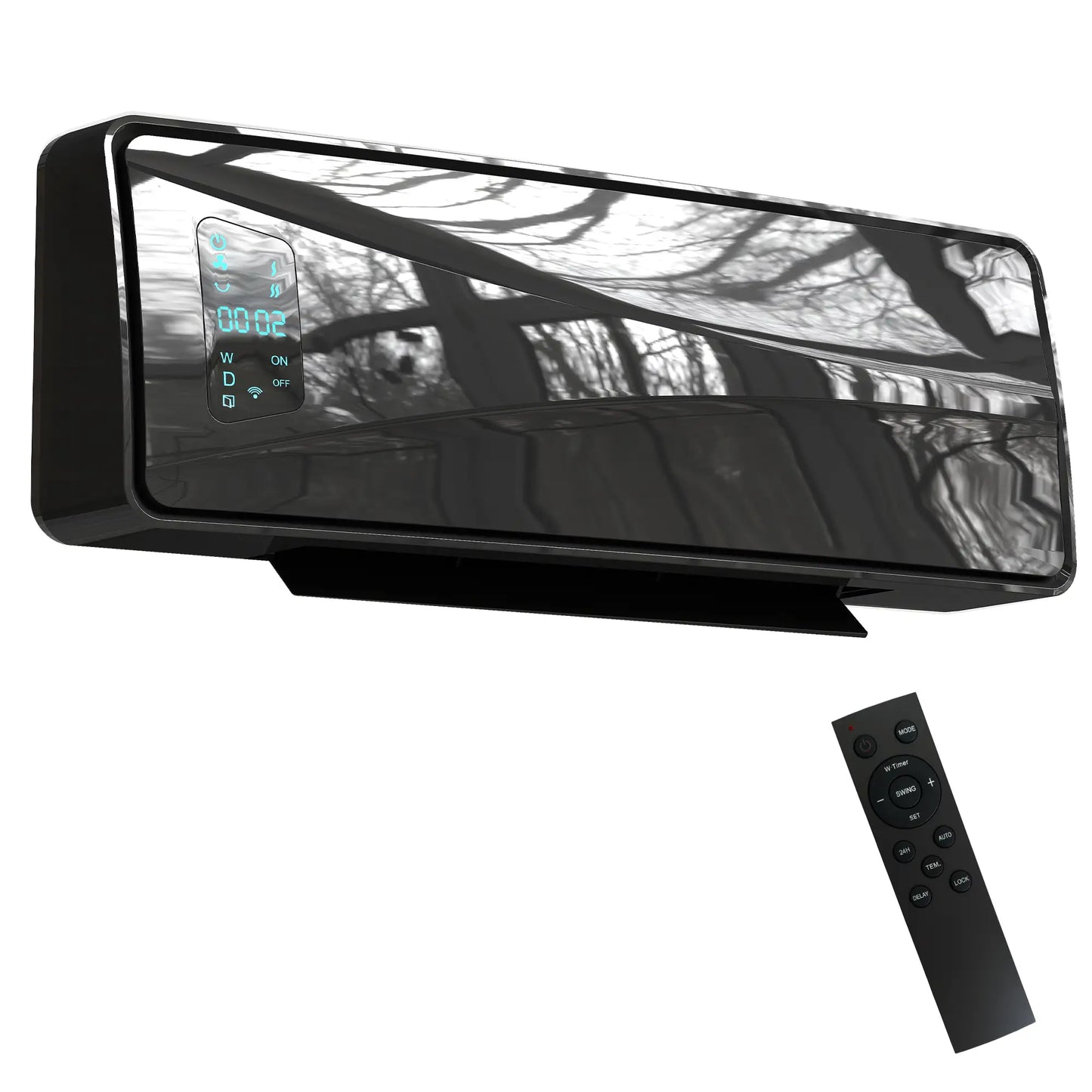 HOMCOM 2000W Ceramic Electric Heater with Fan, Adjustable Thermostat, Wall Mounted - Black