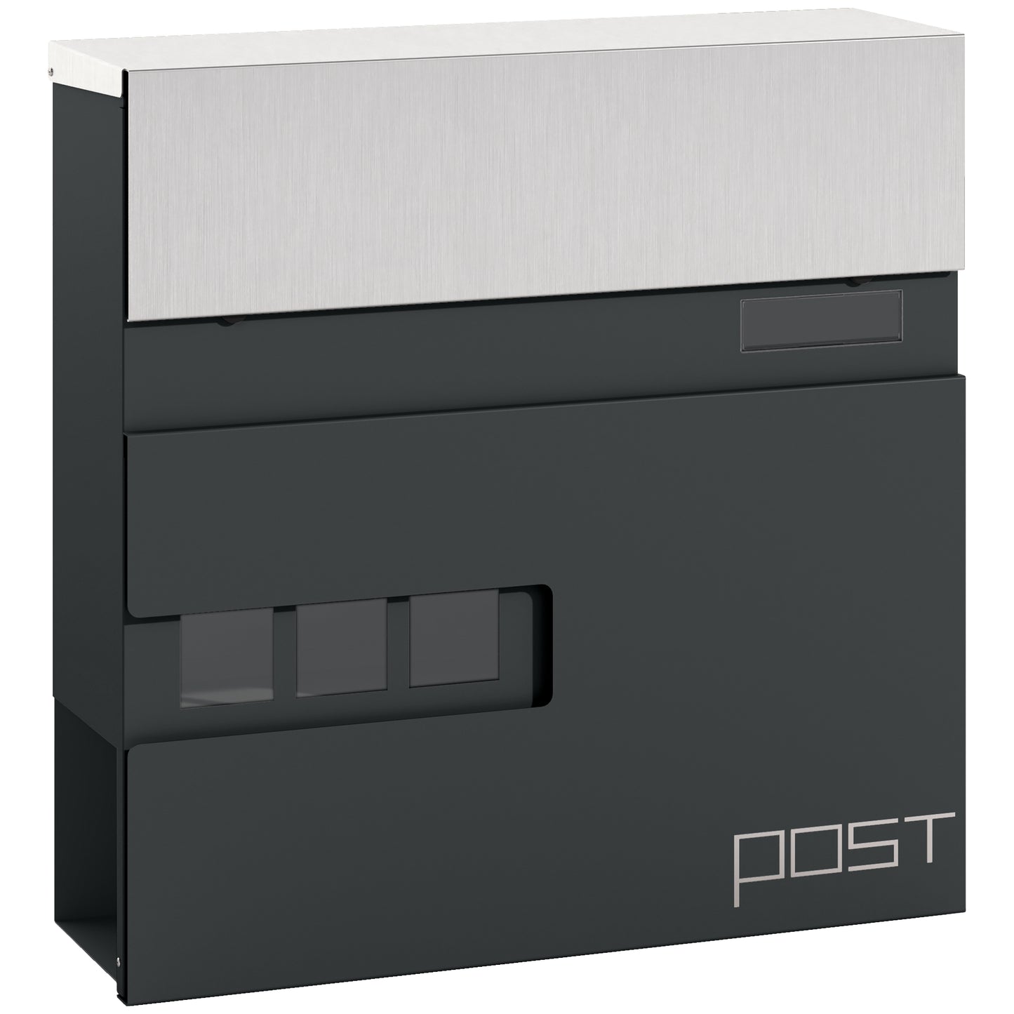 HOMCOM Locking Galvanised Steel Letterbox w/ Viewing Window Post Box, Mailbox - Charcoal Grey/Black