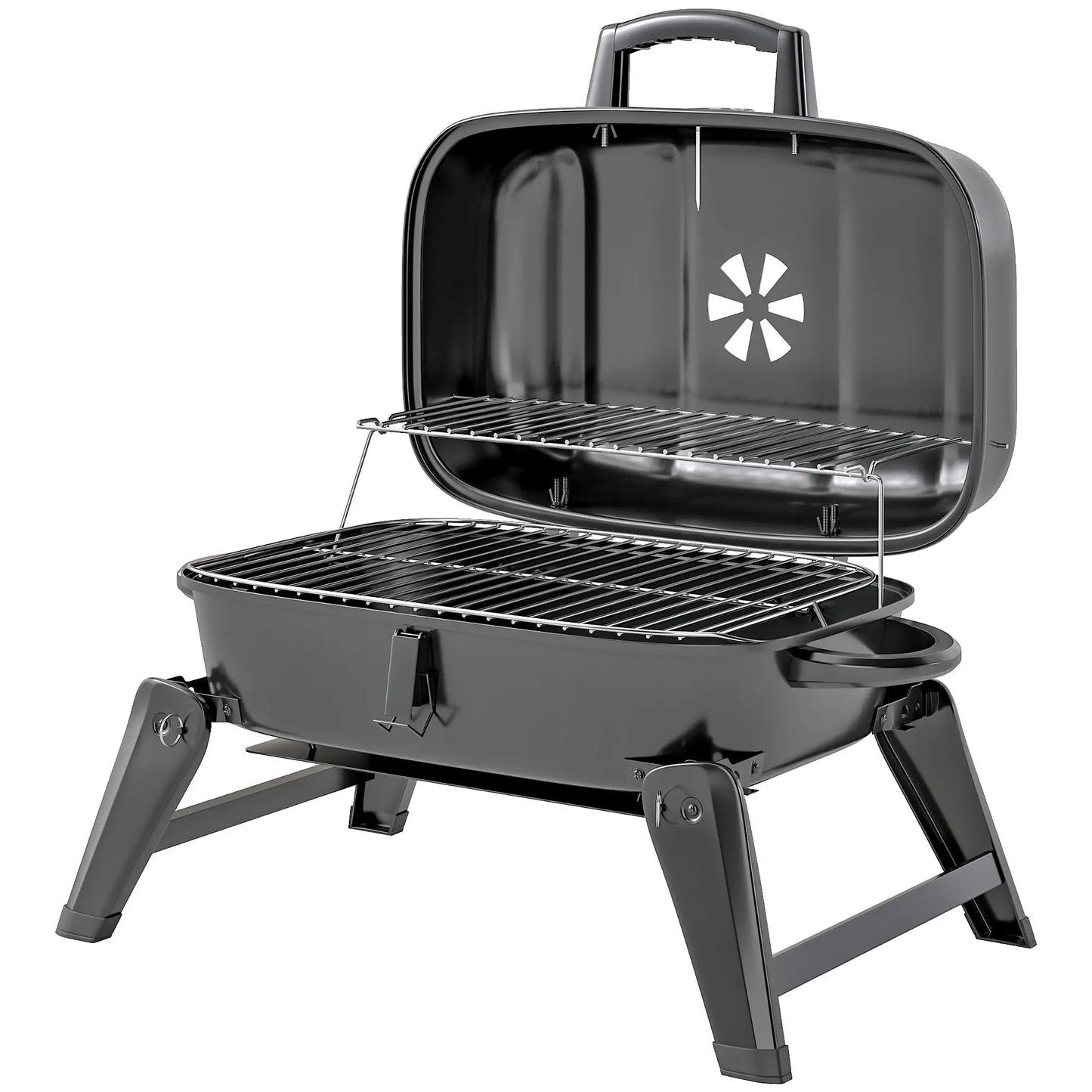 Outsunny Charcoal Barbecue Grill Folding Portable BBQ Grill with Thermometer for Camping & Picnic, Black
