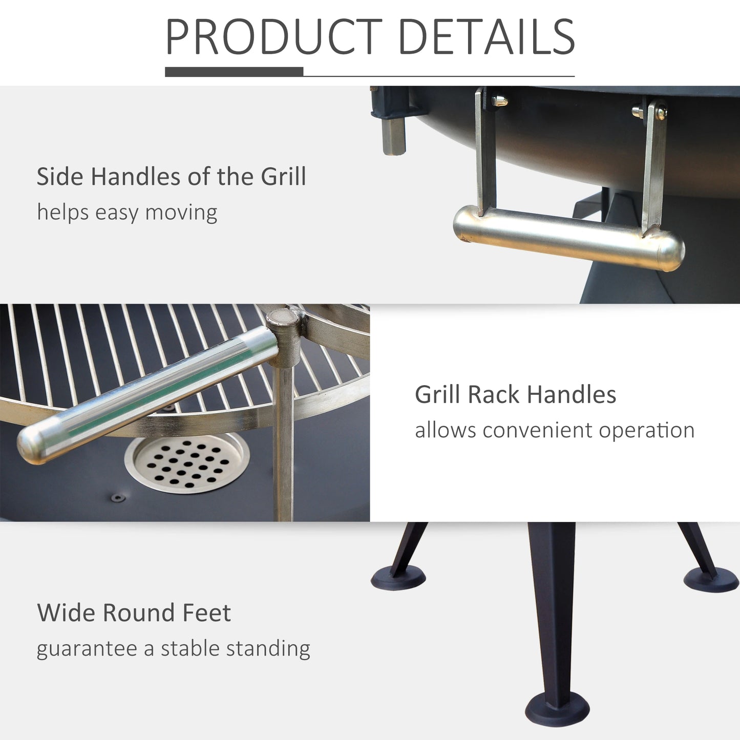 Outsunny Barbecue Round BBQ Grill w/ Cutting Board & Adjustable Height Black