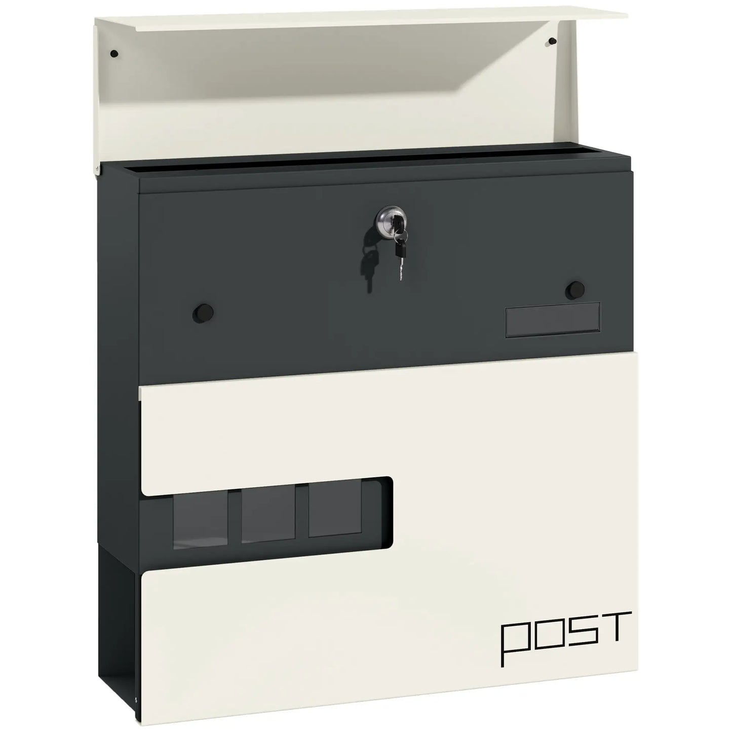 HOMCOM Locking Galvanised Steel Letterbox with Viewing Window - White/Black