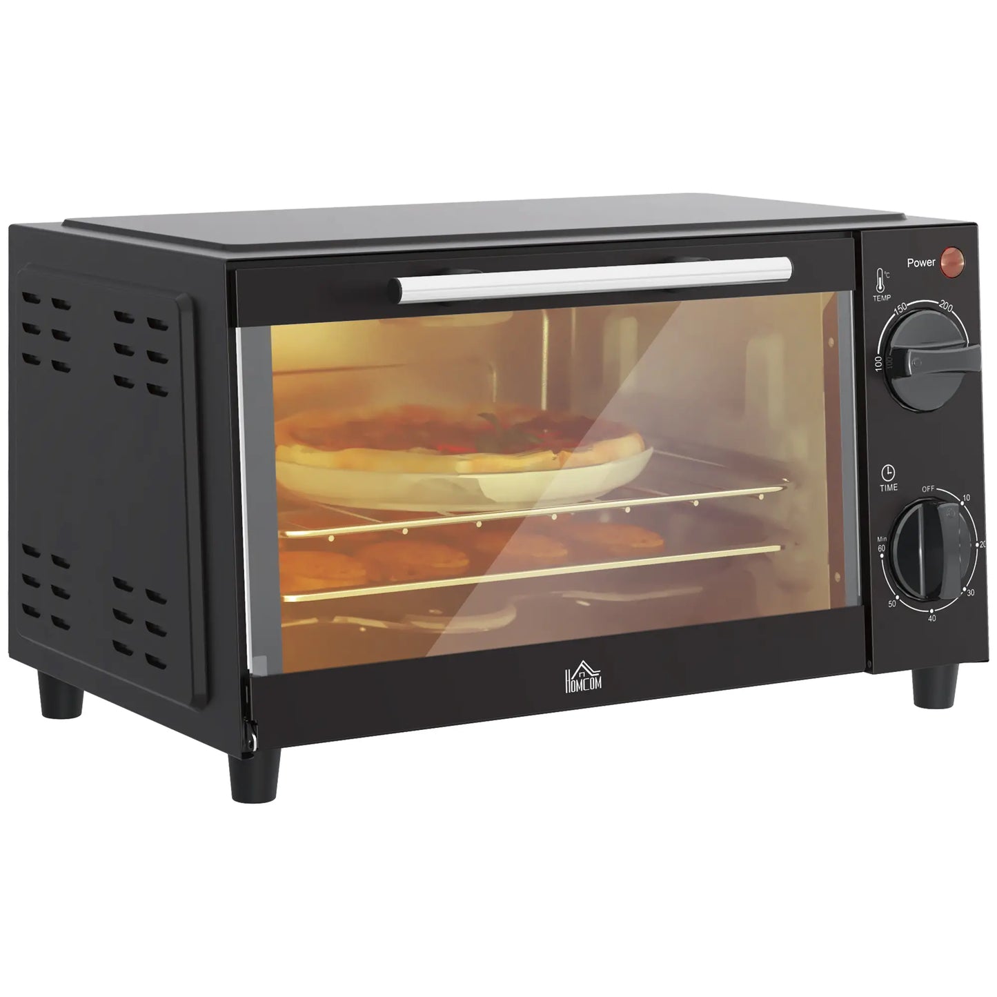 HOMCOM Mini Oven, 9L Countertop Electric Grill, Toaster Oven with Adjustable Temperature, Timer, Baking Tray, 750W