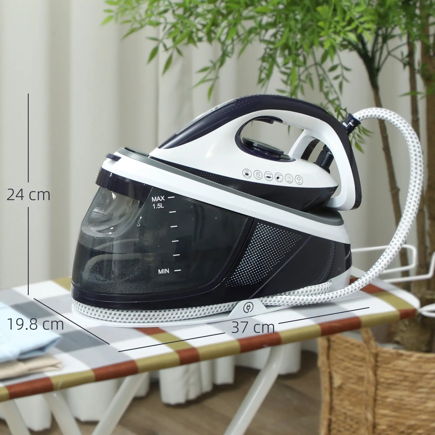 HOMCOM Steam Generator Iron with ECO Mode, Self-Cleaning, Powerful Vertical Steam, Ceramic Non-Stick Soleplate, Large 1.5L Detachable Water Tank, 2600W