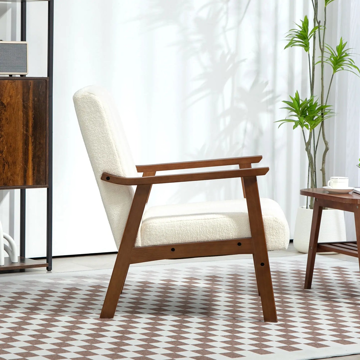 HOMCOM Armchair Boucle Seat Mid Century Accent Chair - White