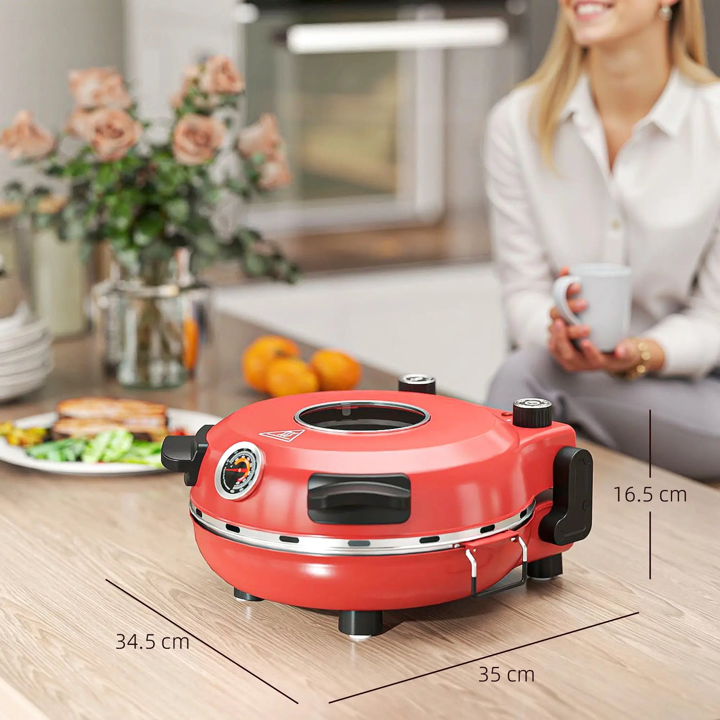 HOMCOM 1200W Pizza Oven, 12 Inch Electric Pizza Maker with Viewing Window, Timer Control & Overheat Protection, Red