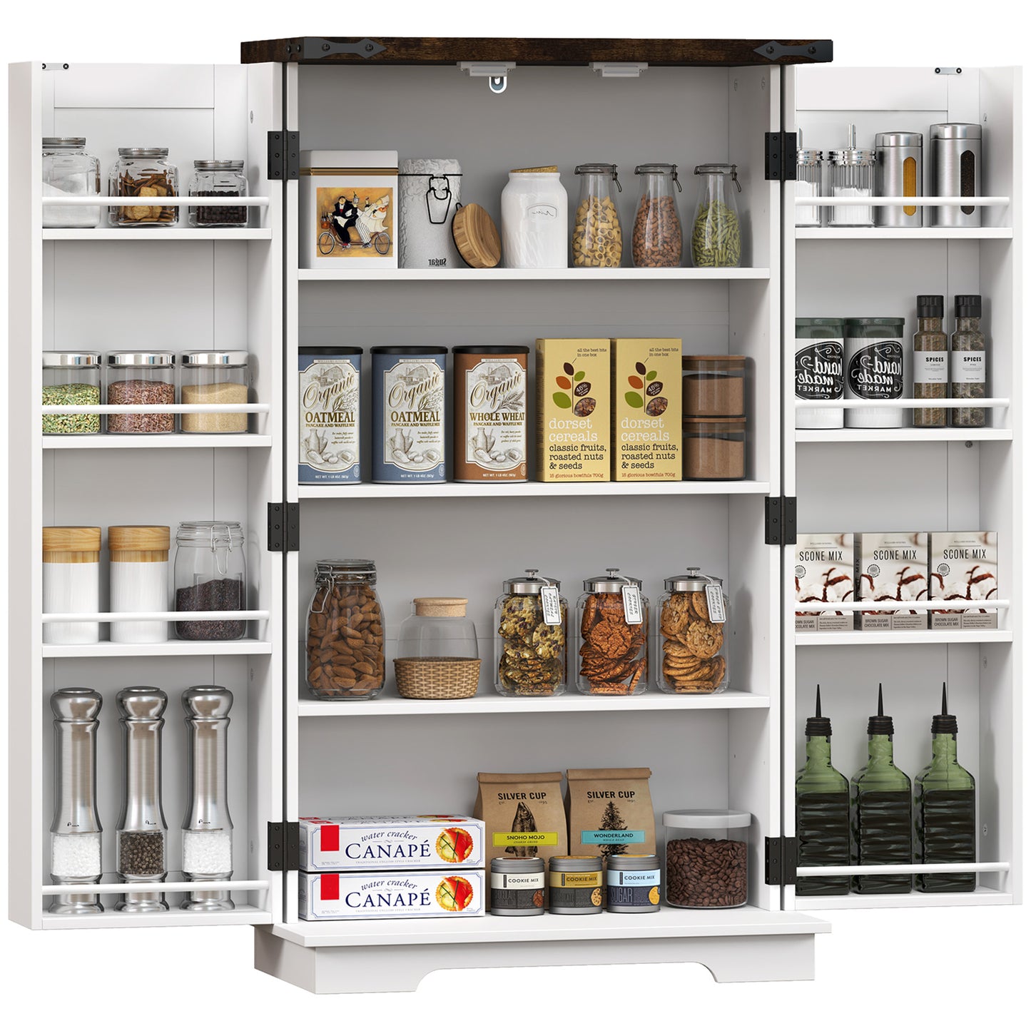 HOMCOM Multi-Storage Farmhouse Style Kitchen Cabinet - White