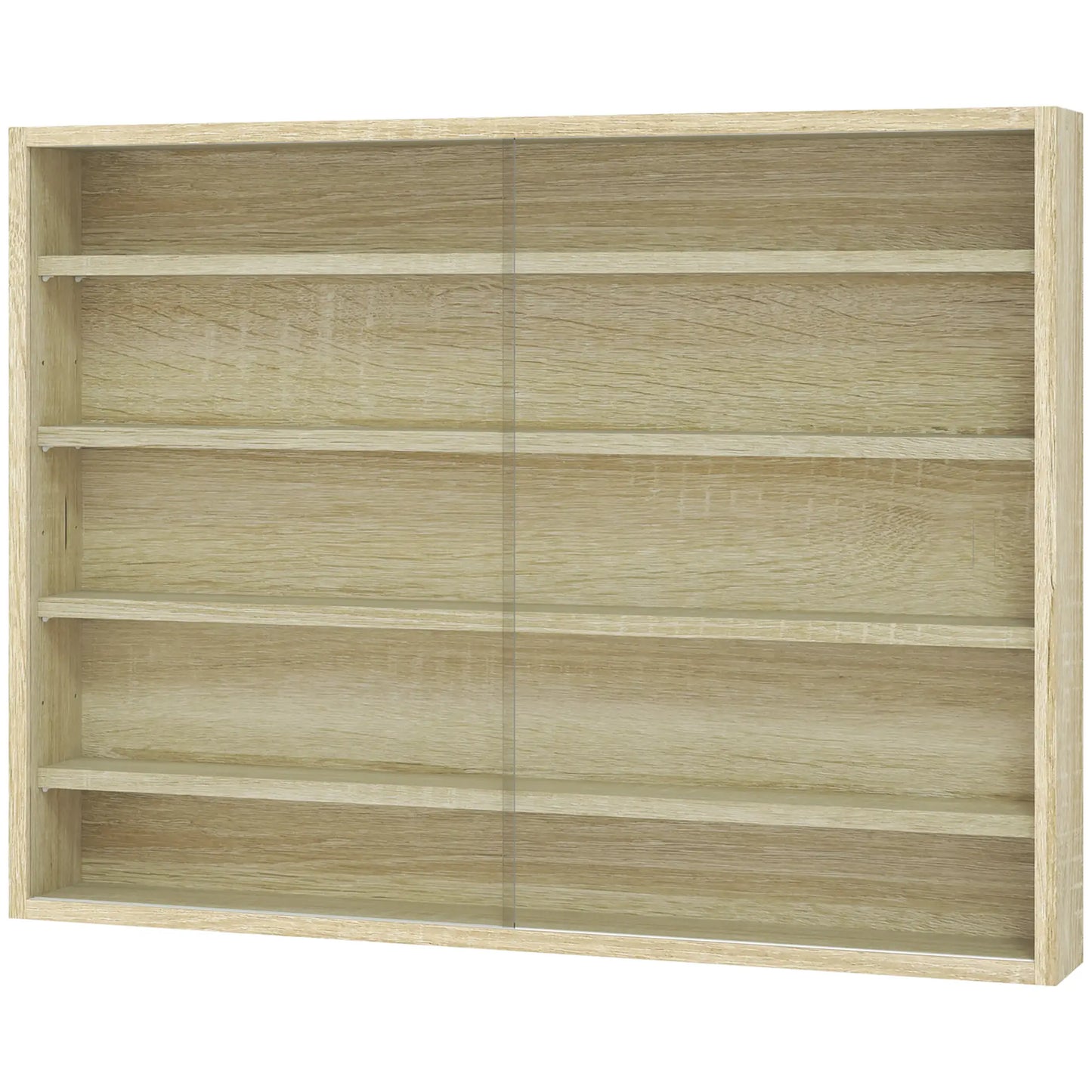 HOMCOM 5-Tier Wall Display Shelf Unit Cabinet w/ 4 Adjustable Shelves Glass Doors Home Office Ornaments, Oak