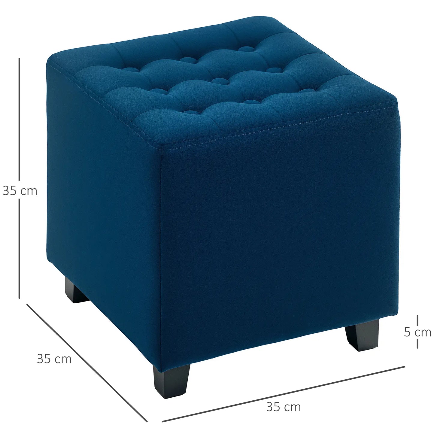 HOMCOM Velvet-Feel Square Ottoman, Lightweight - Blue
