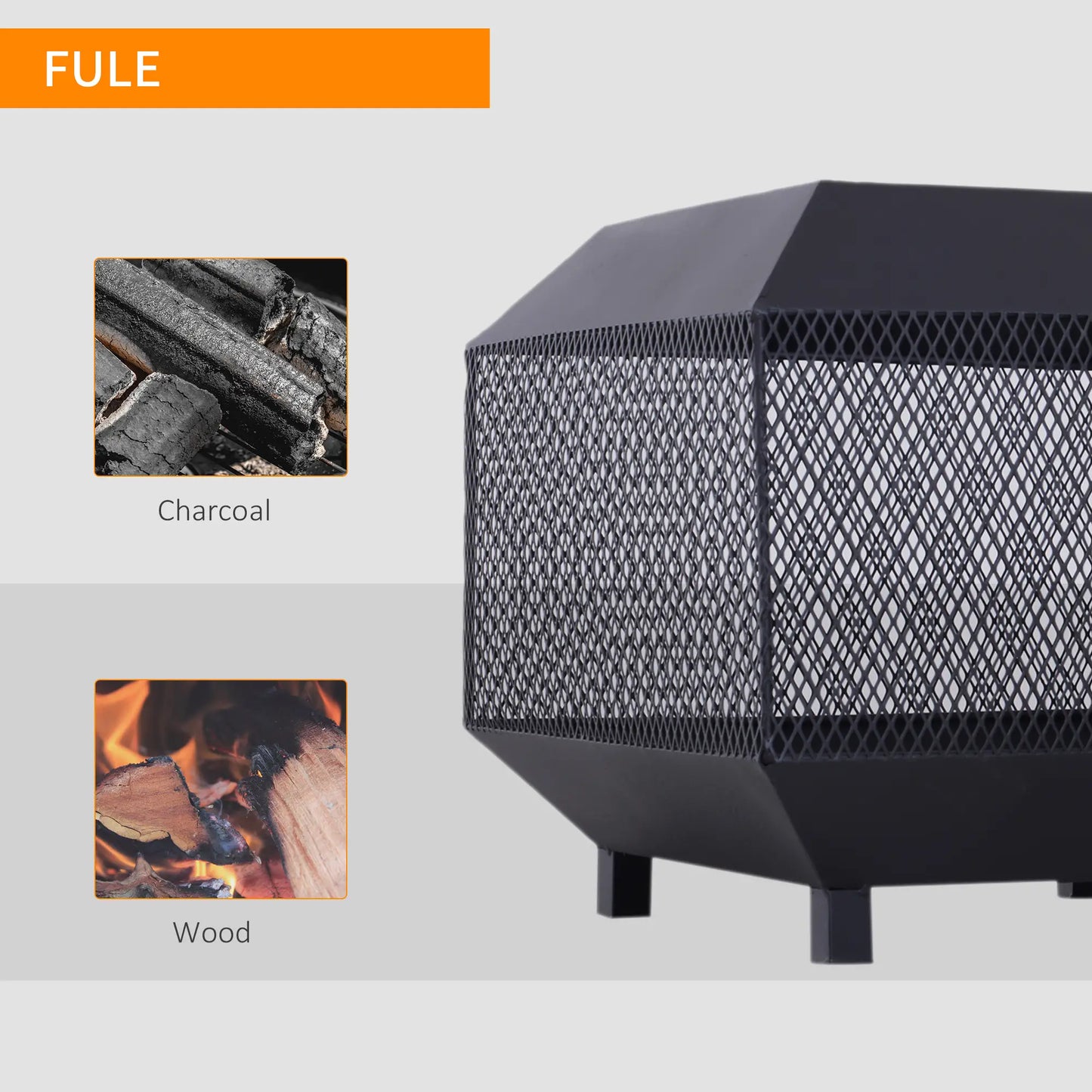 Outsunny Metal Square Fire Pit Outdoor Mesh Firepit Brazier w/ Lid, Log Grate, Camping, Bonfire, Wood Burning Stove, Black
