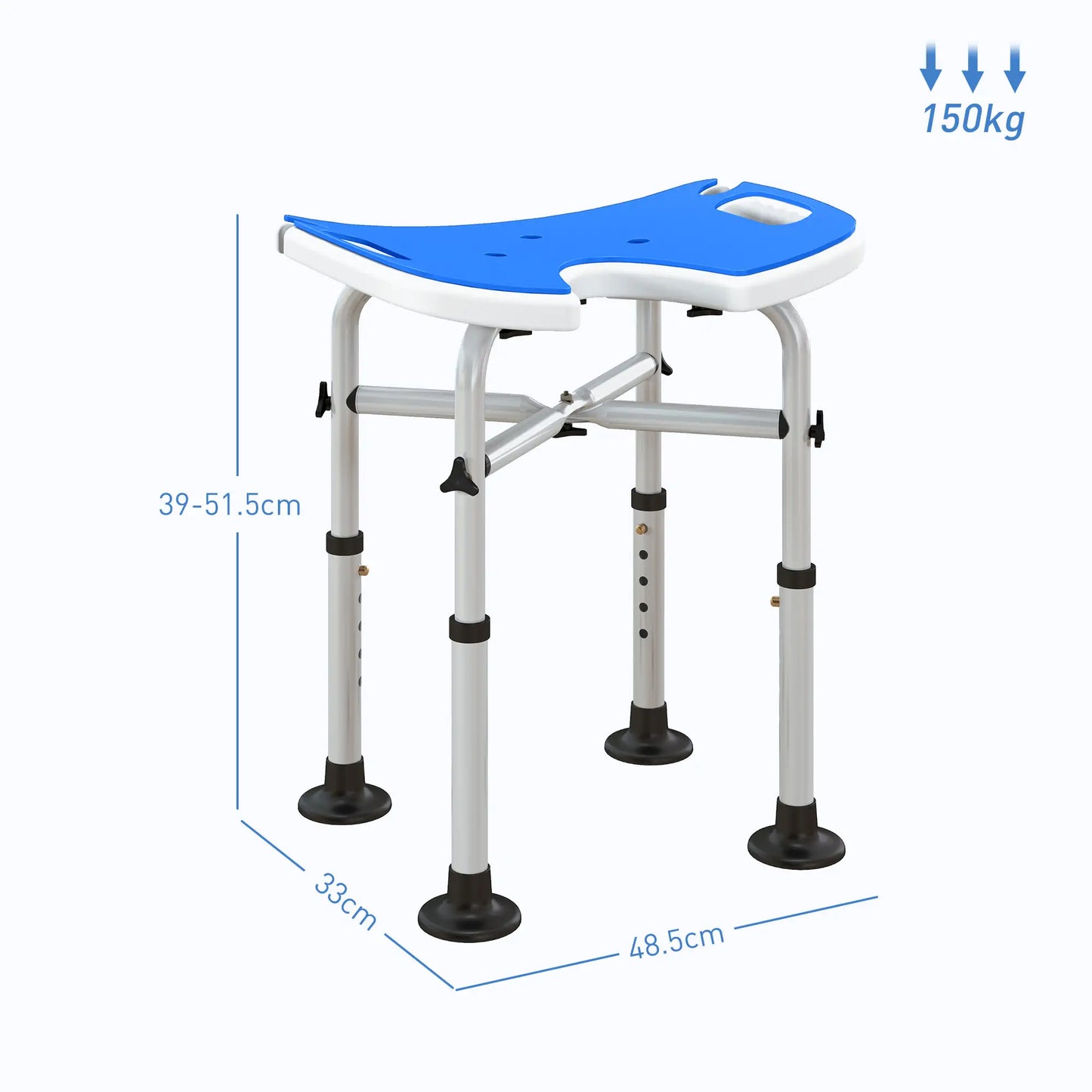 HOMCOM 39-51.5cm 'U' Seat Padded Shower Stool Bathroom Seat with Adjustable Height - Dark Blue