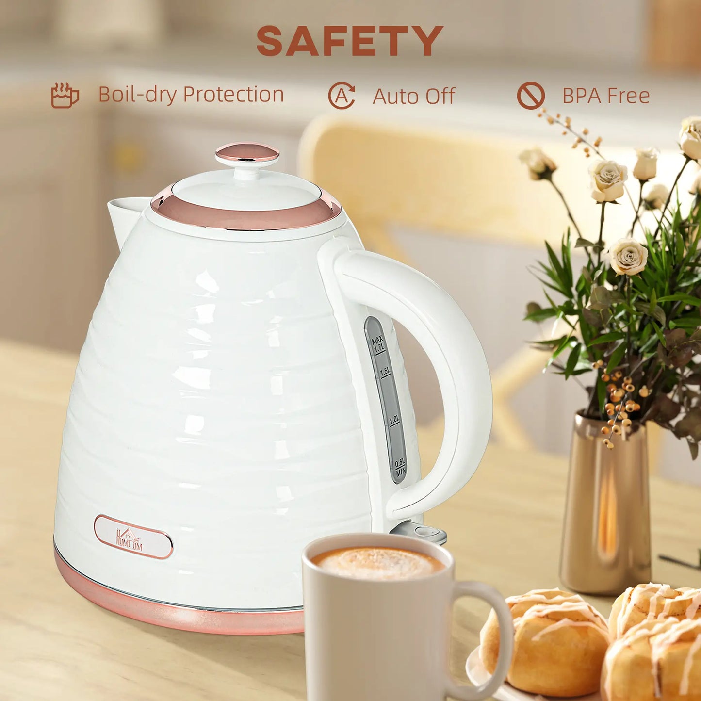 HOMCOM Kitchen 3kW Rapid Fast Boil Honeycomb Kettle - Cream