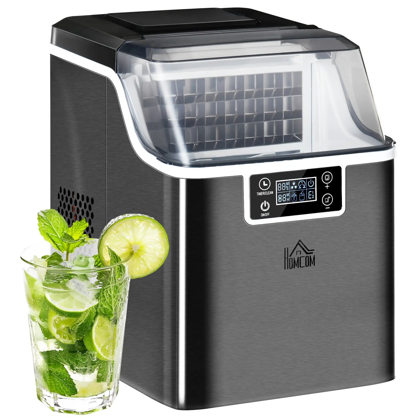 HOMCOM 3.2L Compact Ice Machine with LCD Screen and Accessories - Black