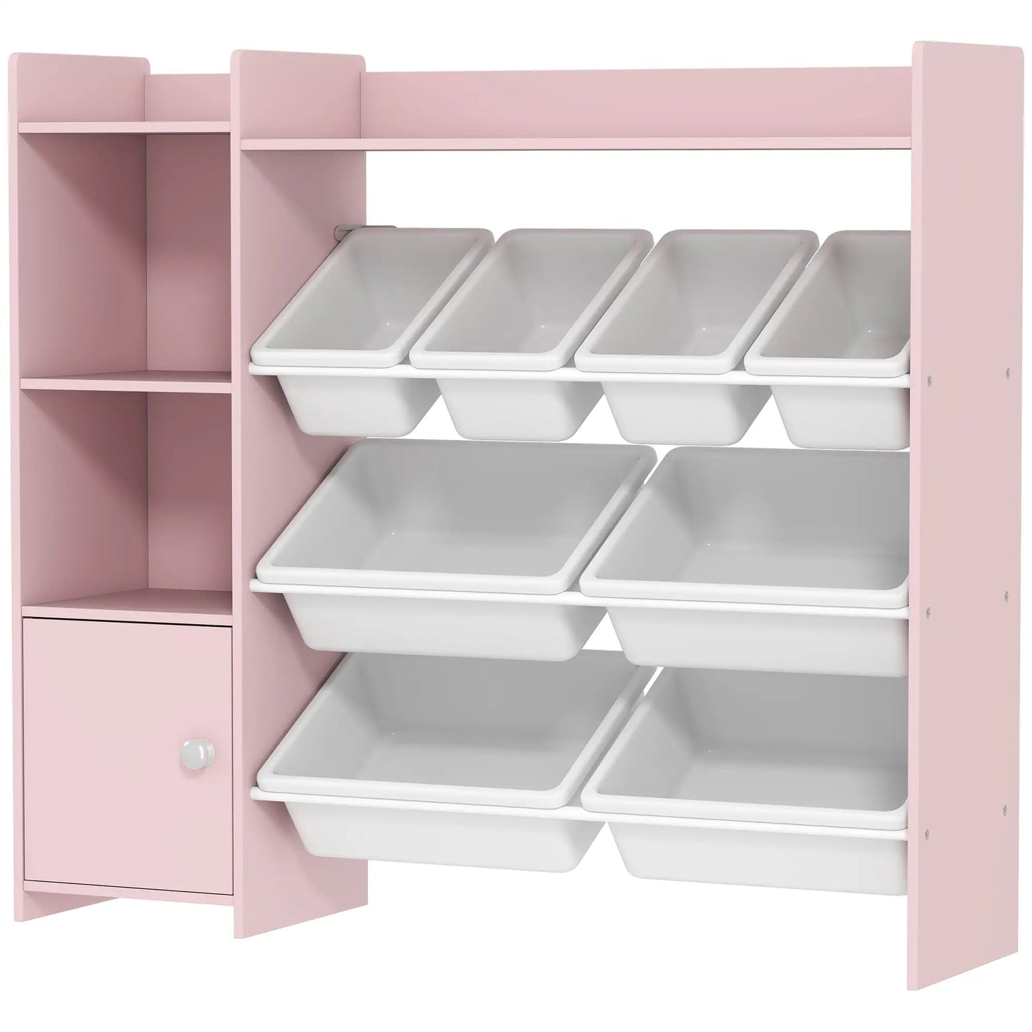 AIYAPLAY Kids Toy Storage Unit with 8 Removable Bins, Storage Shelves, Cabinet, Pink