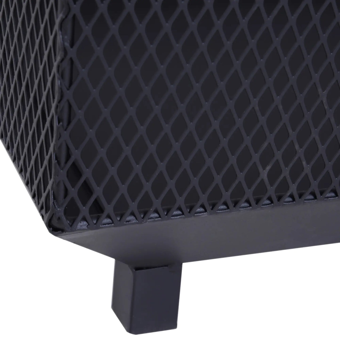 Outsunny Metal Square Fire Pit Outdoor Mesh Firepit Brazier w/ Lid, Log Grate, Camping, Bonfire, Wood Burning Stove, Black